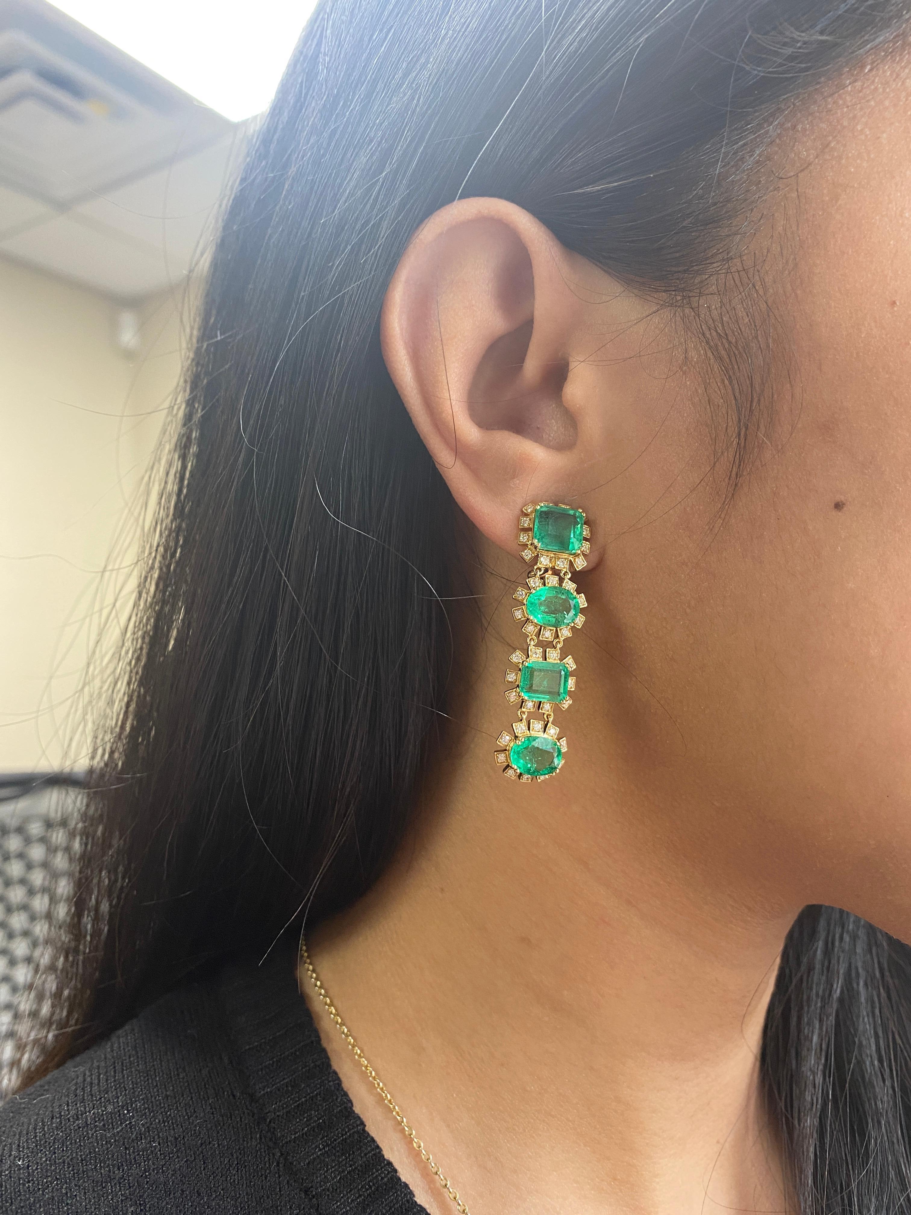 Goshwara Multi-Shape Emeralds And Diamond Single line Earrings In New Condition In New York, NY
