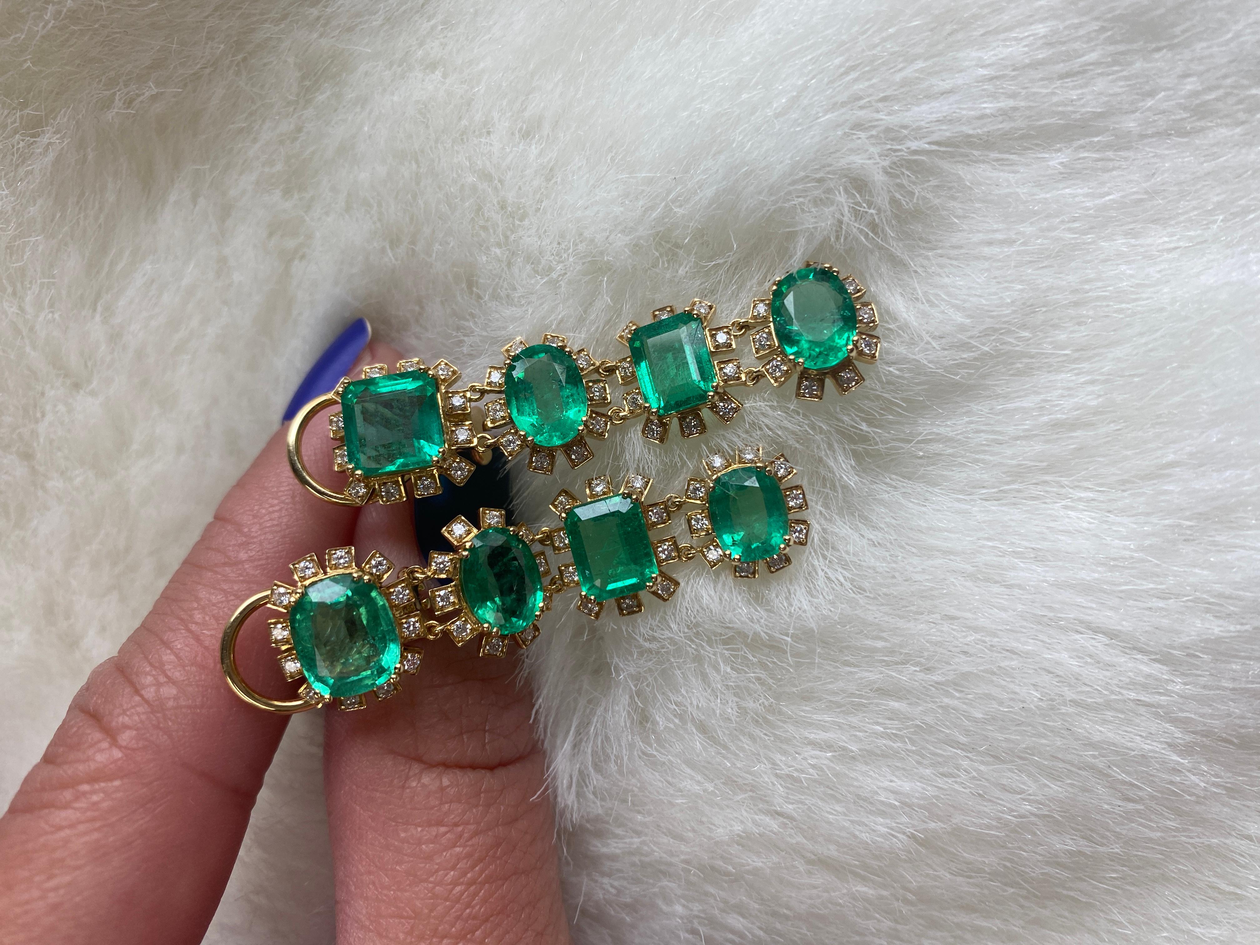 Women's Goshwara Multi-Shape Emeralds And Diamond Single line Earrings