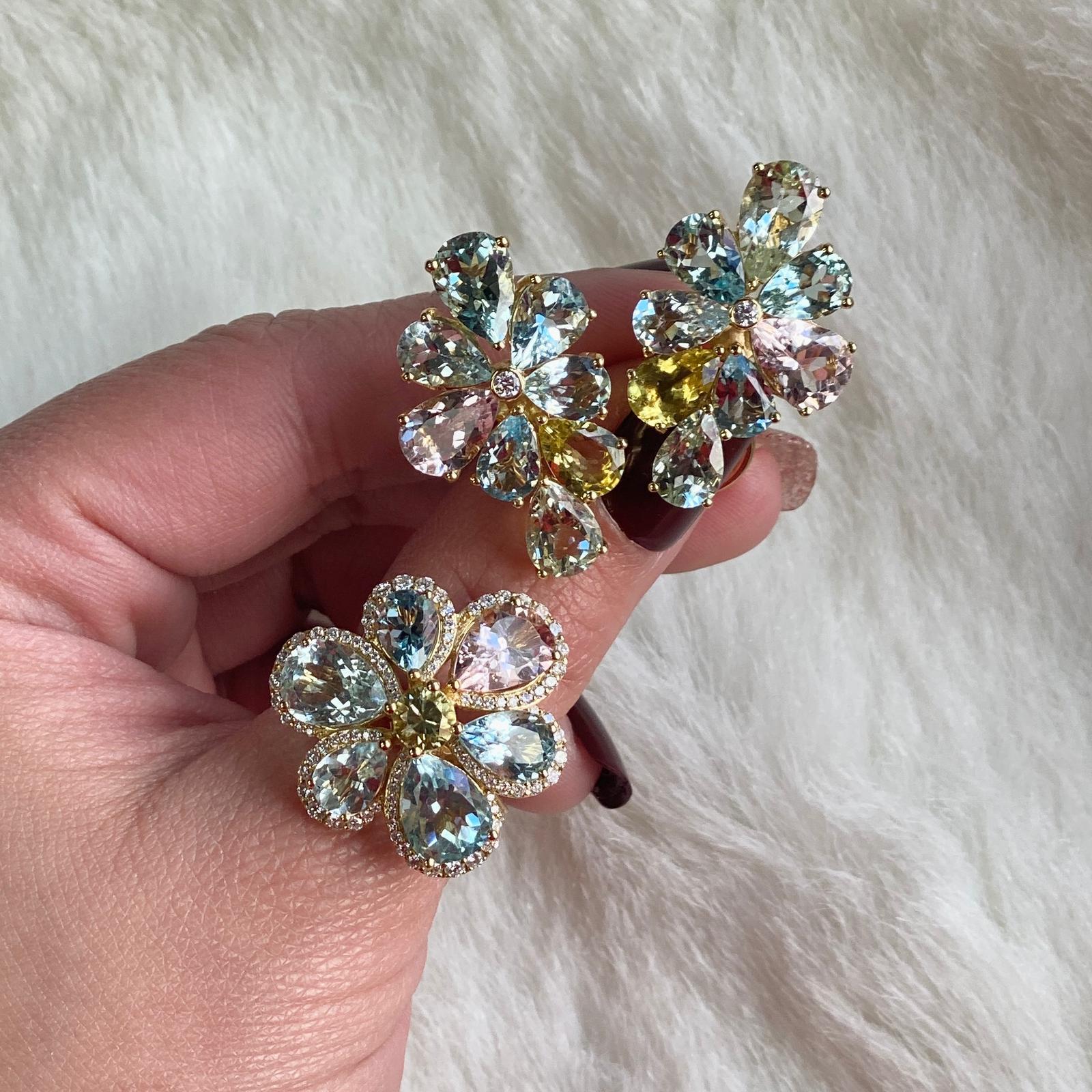 Goshwara Multicolor Aqua  And Diamond Cluster Ring 1