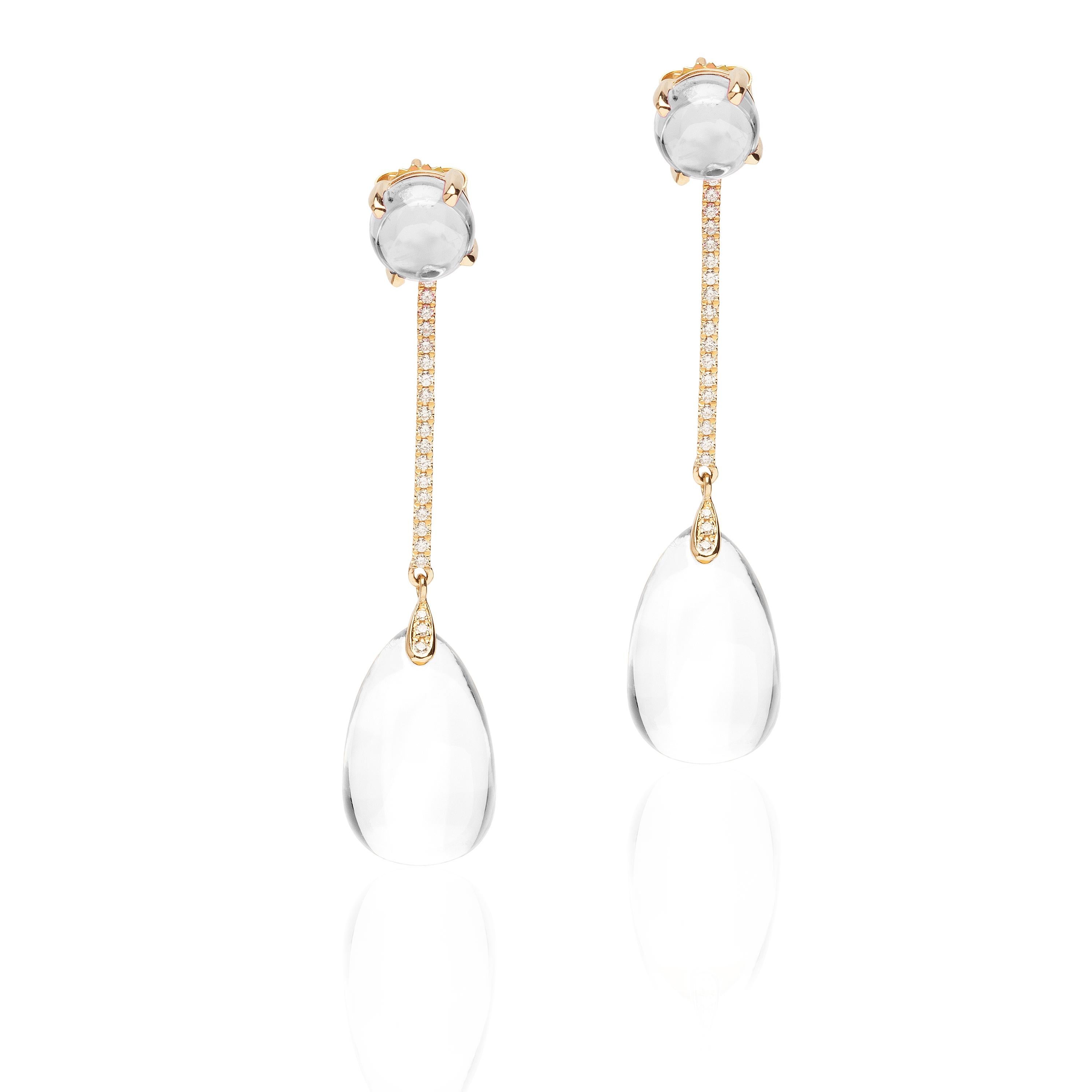 Cabochon Goshwara “Naughty” Moon Quartz and Diamond 18 Karat Yellow Gold Drop Earrings