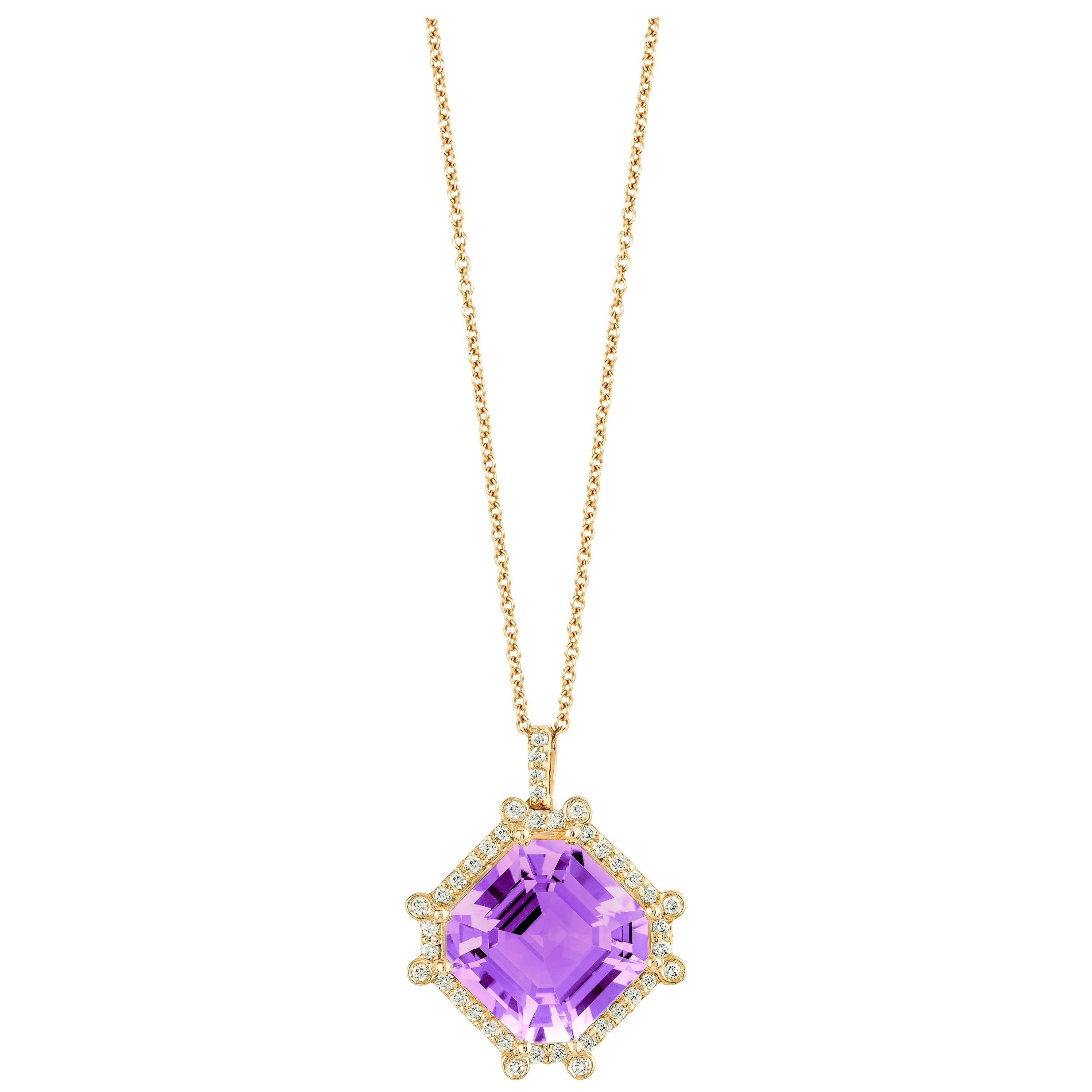 Goshwara Octagon Amethyst and Diamond Pendant For Sale