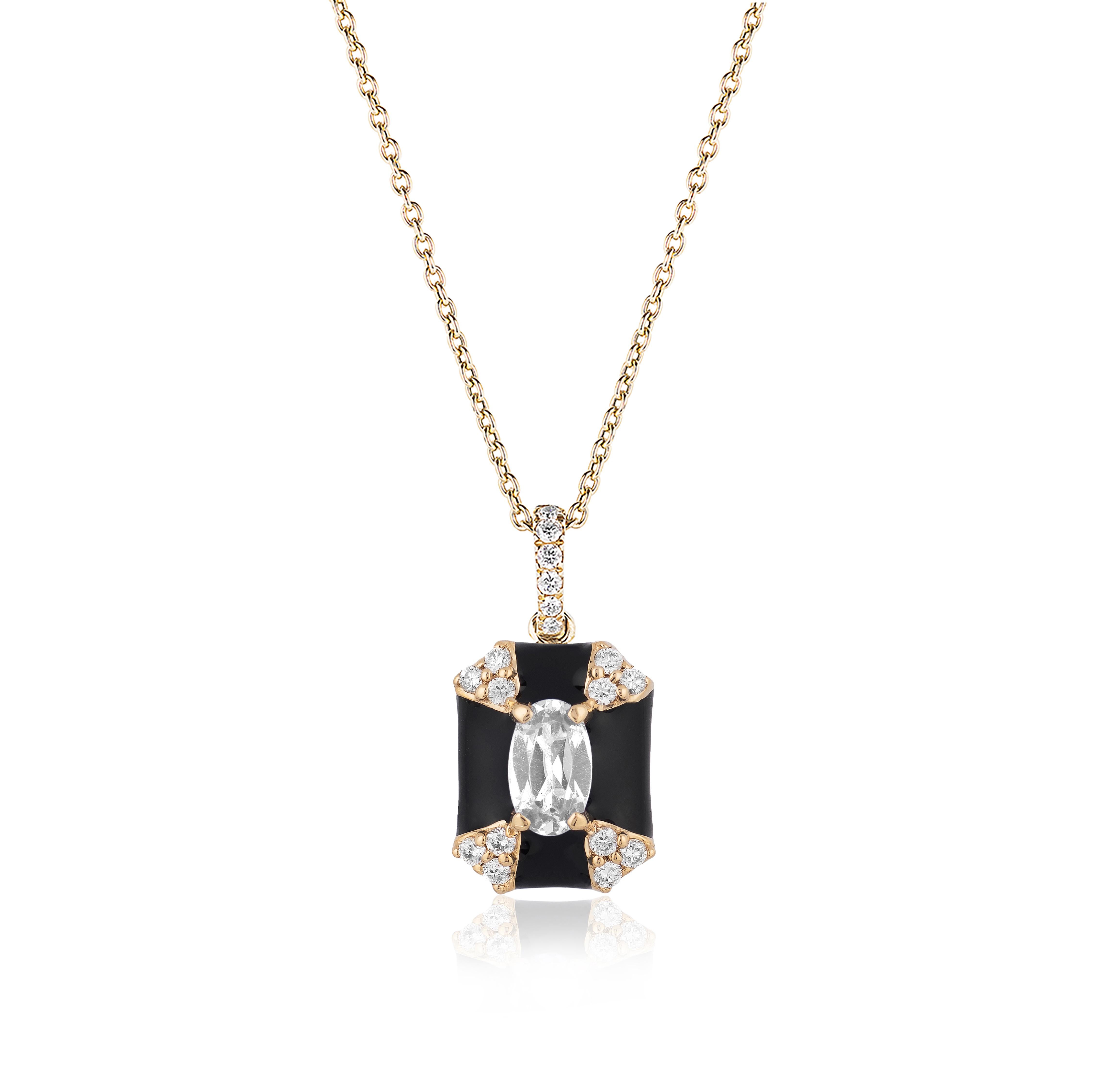 Contemporary Goshwara Octagon Black Enamel with Diamonds Pendant