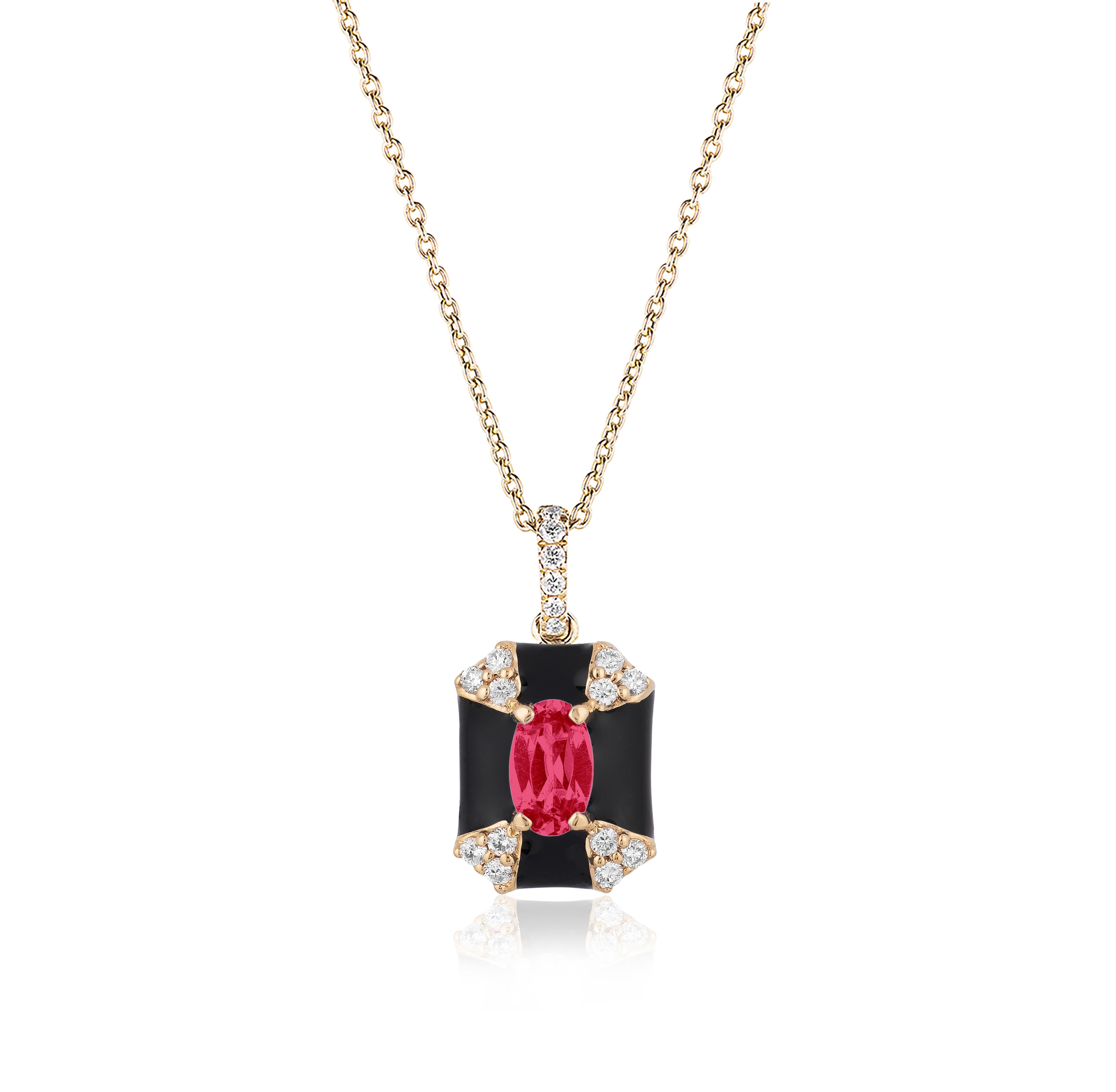 Contemporary Goshwar Octagon Black Enamel with Ruby and Diamonds Pendant