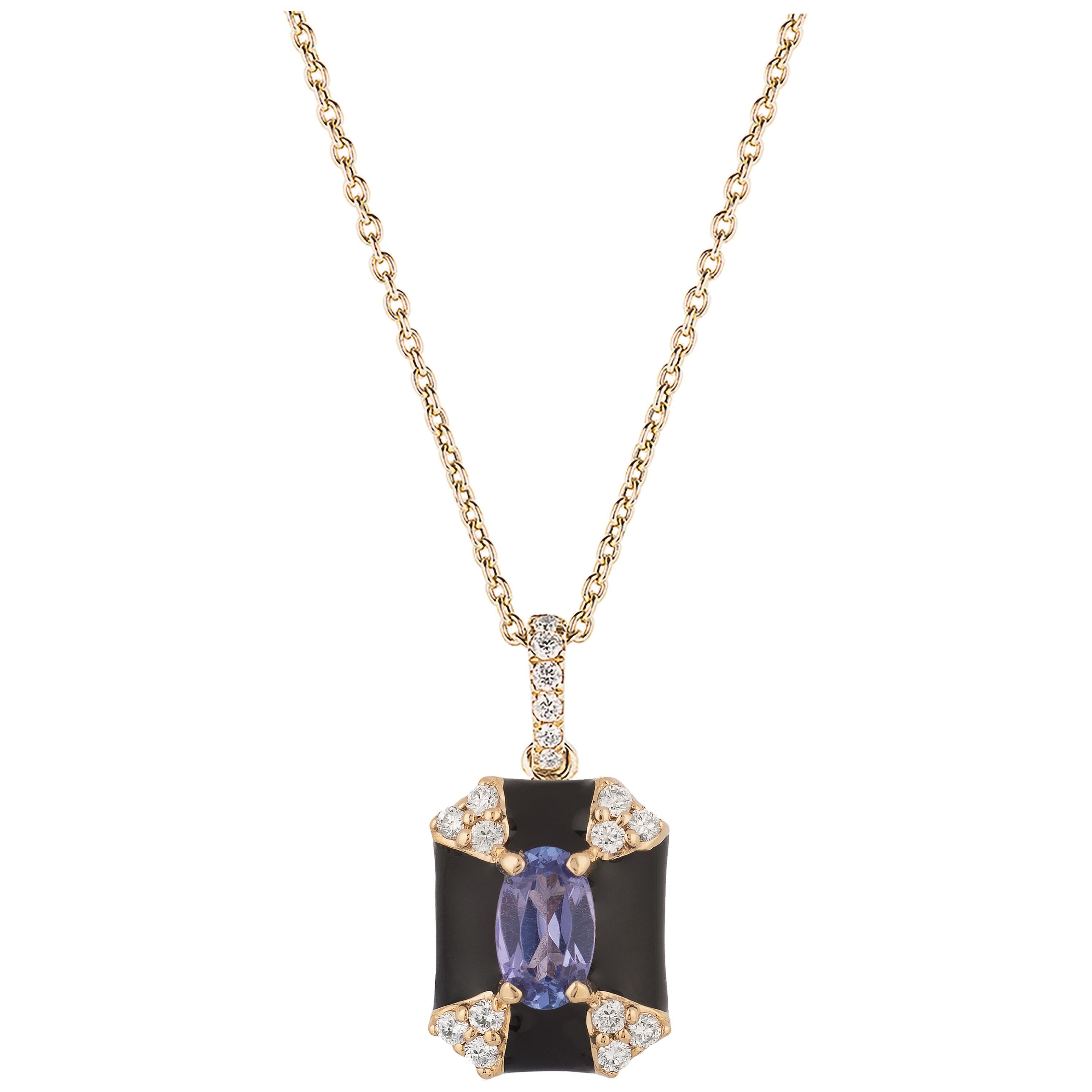 Goshwara Octagon Black Enamel with Sapphire and Diamonds Pendant