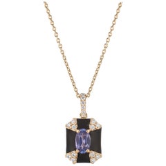 Goshwara Octagon Black Enamel with Sapphire and Diamonds Pendant