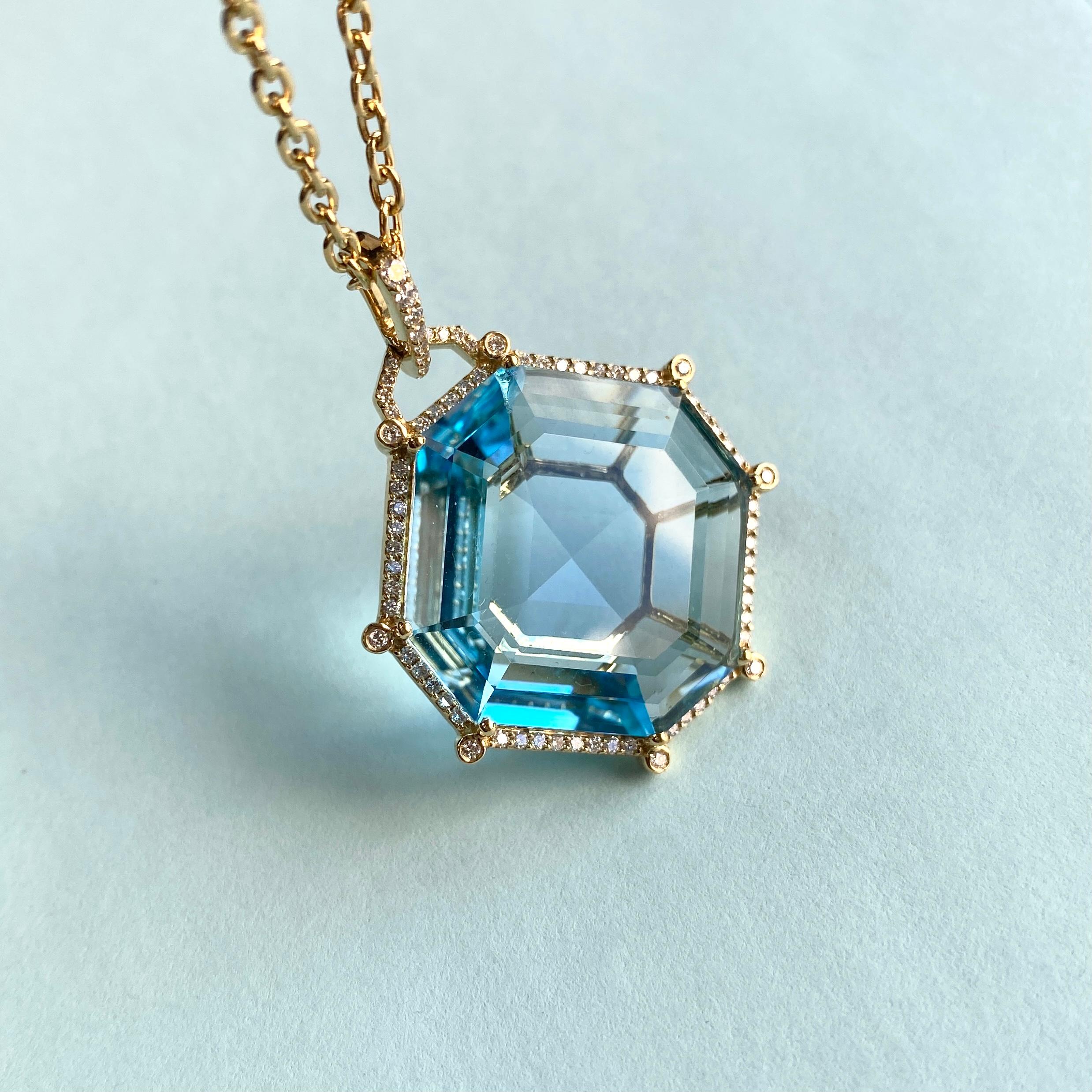 Goshwara Octagon Blue Topaz And Diamond Pendant For Sale 3