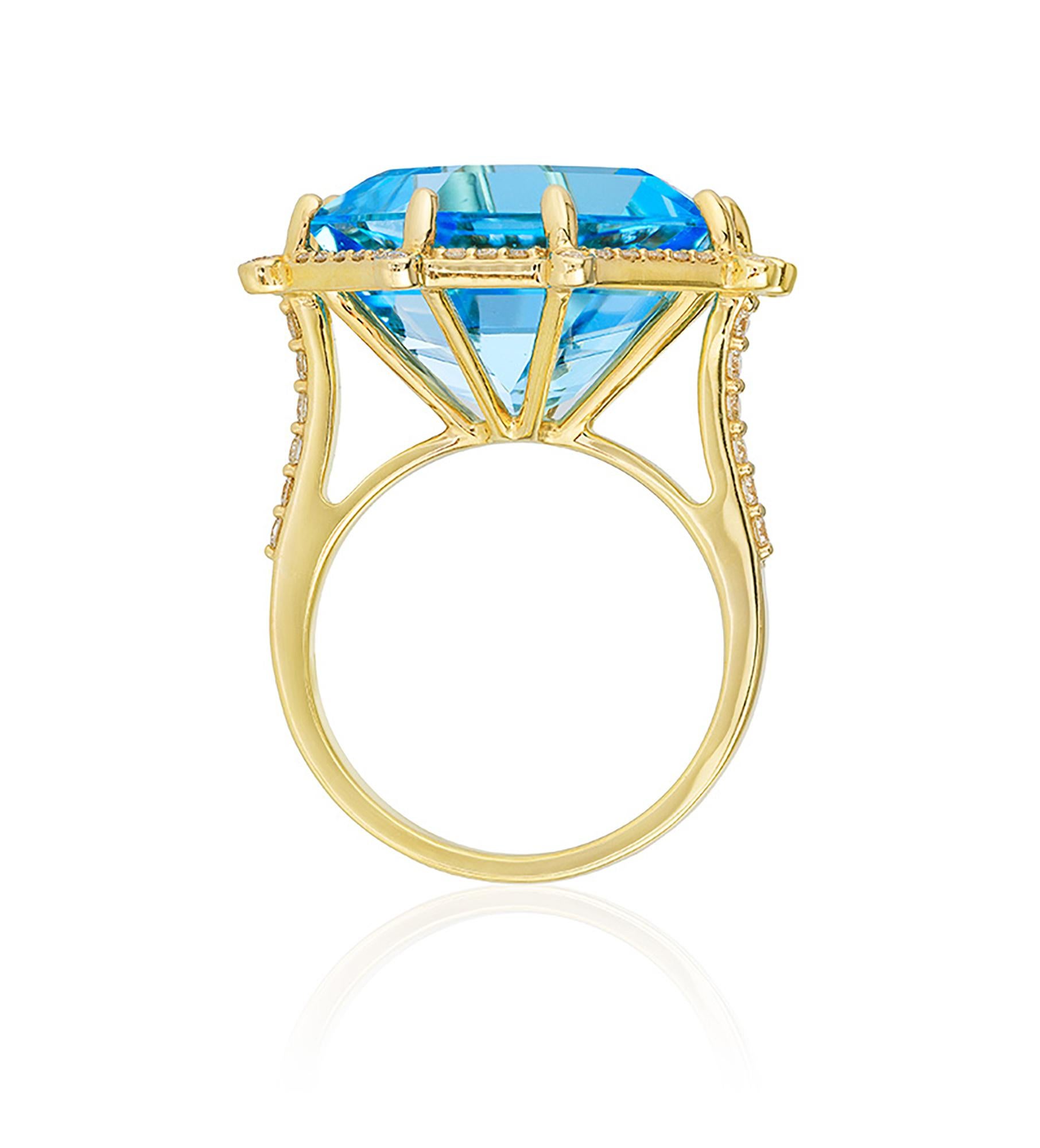 Contemporary Goshwara Octagon Blue Topaz and Diamond Ring For Sale