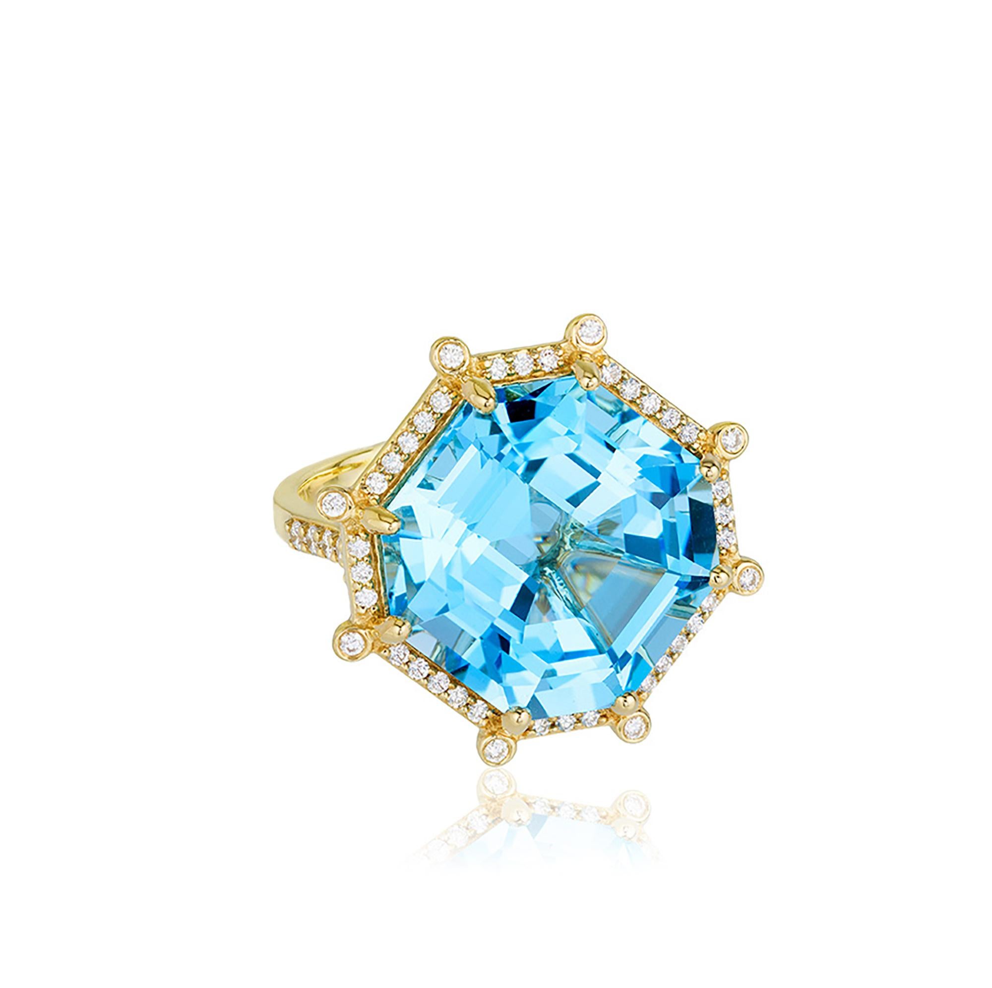 Octagon Cut Goshwara Octagon Blue Topaz and Diamond Ring For Sale