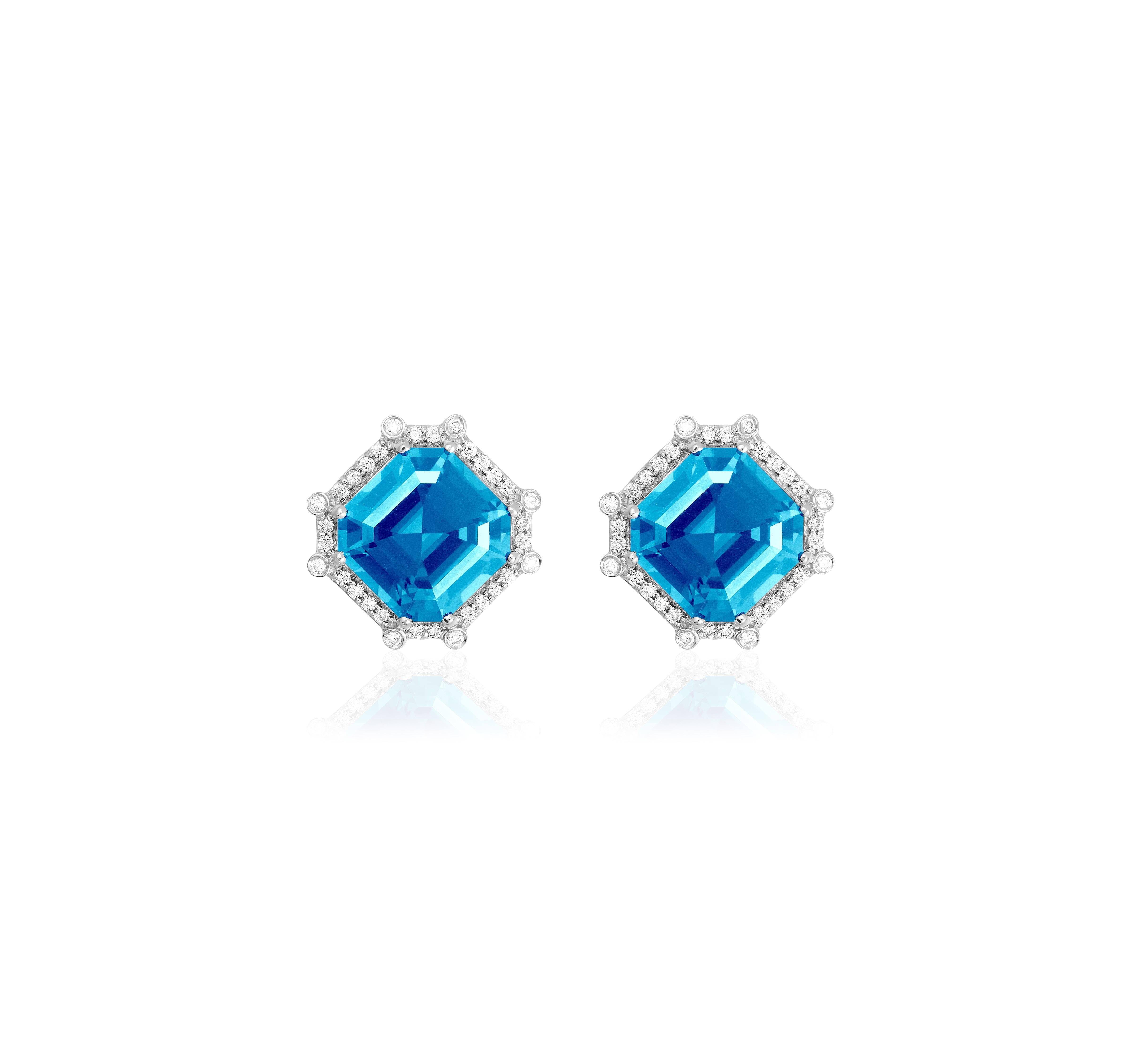 Goshwara Octagon Blue Topaz and Diamond Studs In New Condition For Sale In New York, NY