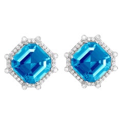 Goshwara Octagon Blue Topaz and Diamond Studs