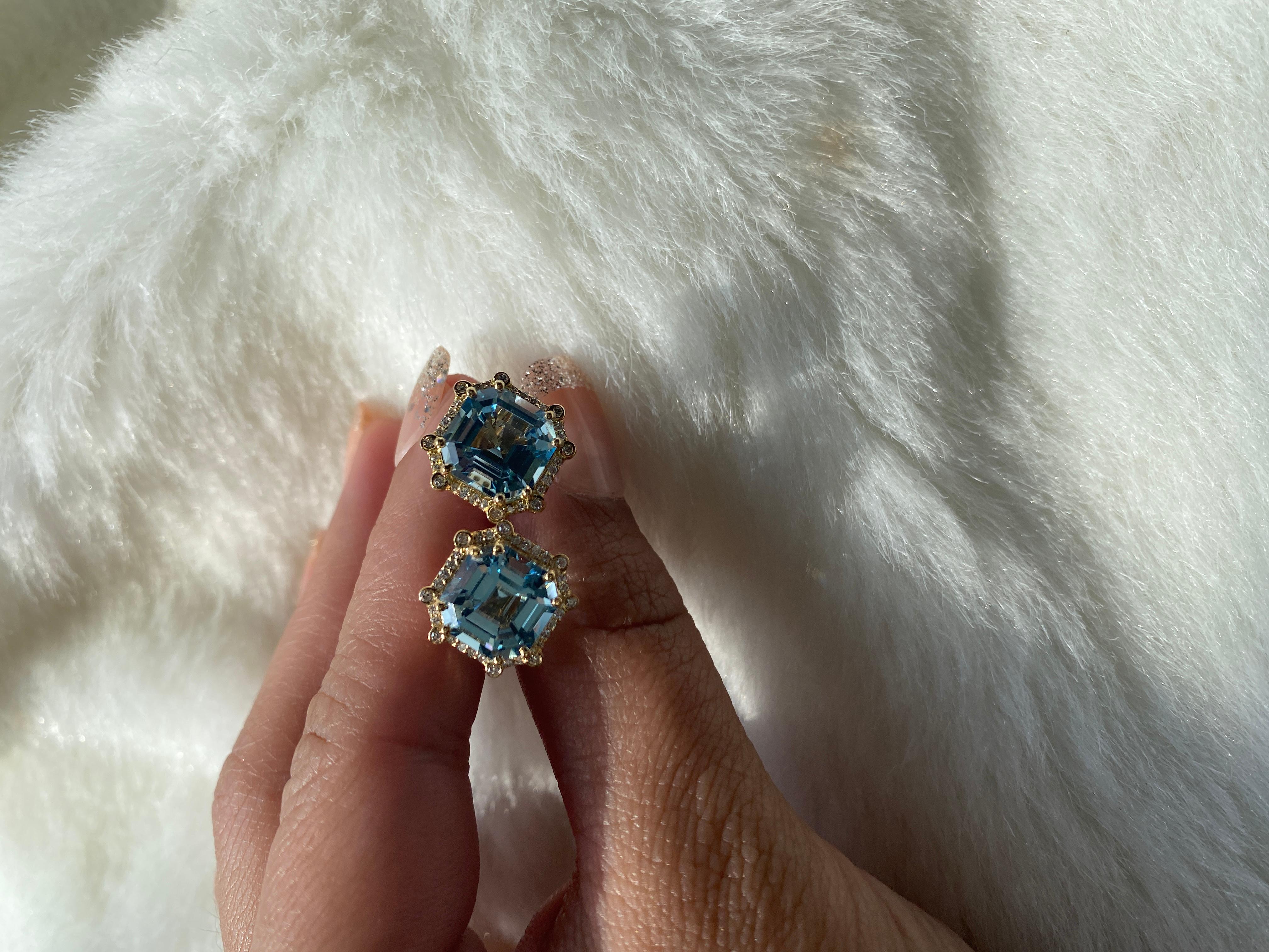 Achteckiger blauer Topas vonshwara mit Ohrsteckern und Diamantohrringen 2