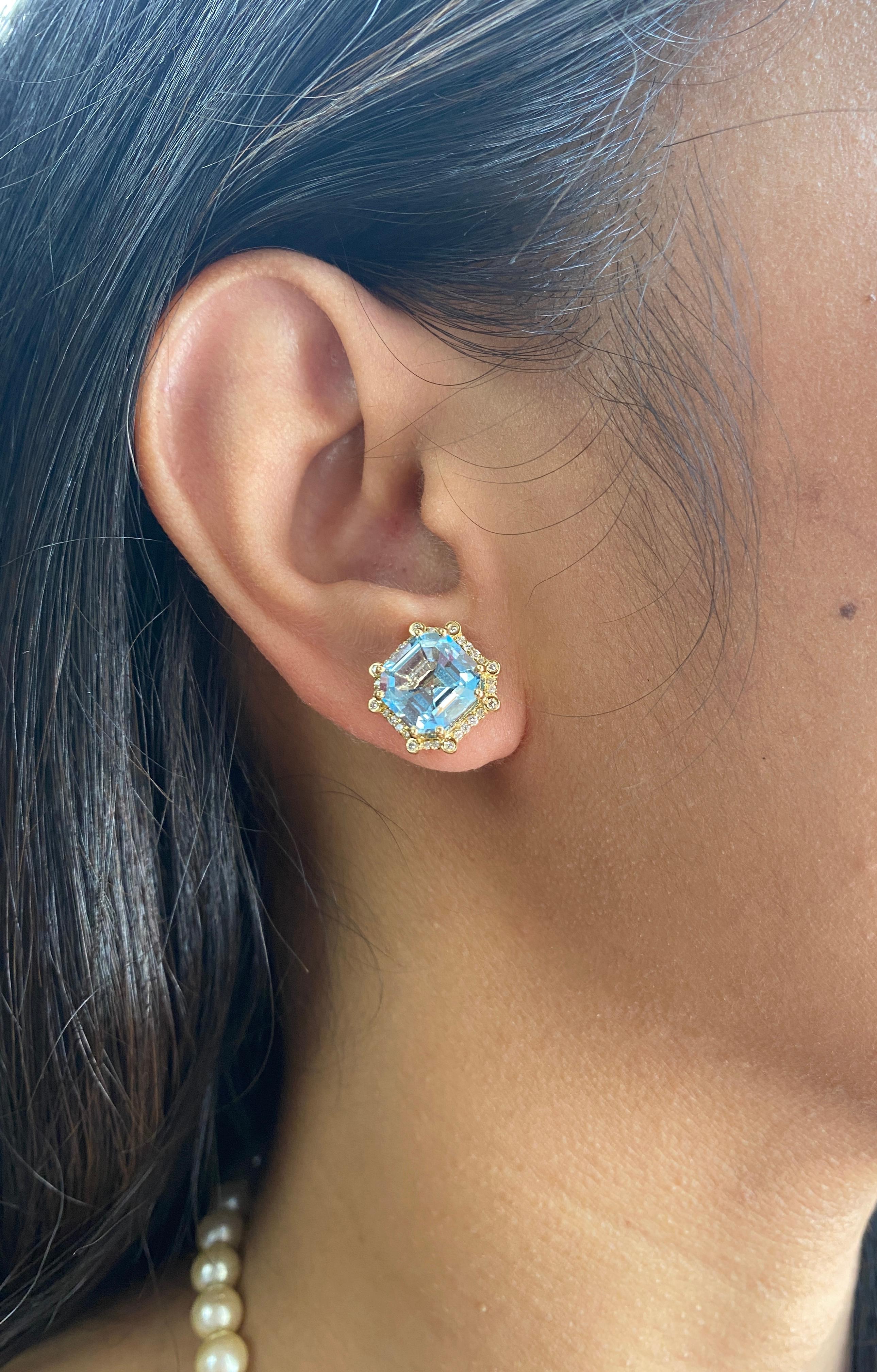 Goshwara Octagon Blue Topaz With Studs And Diamond Earrings 3