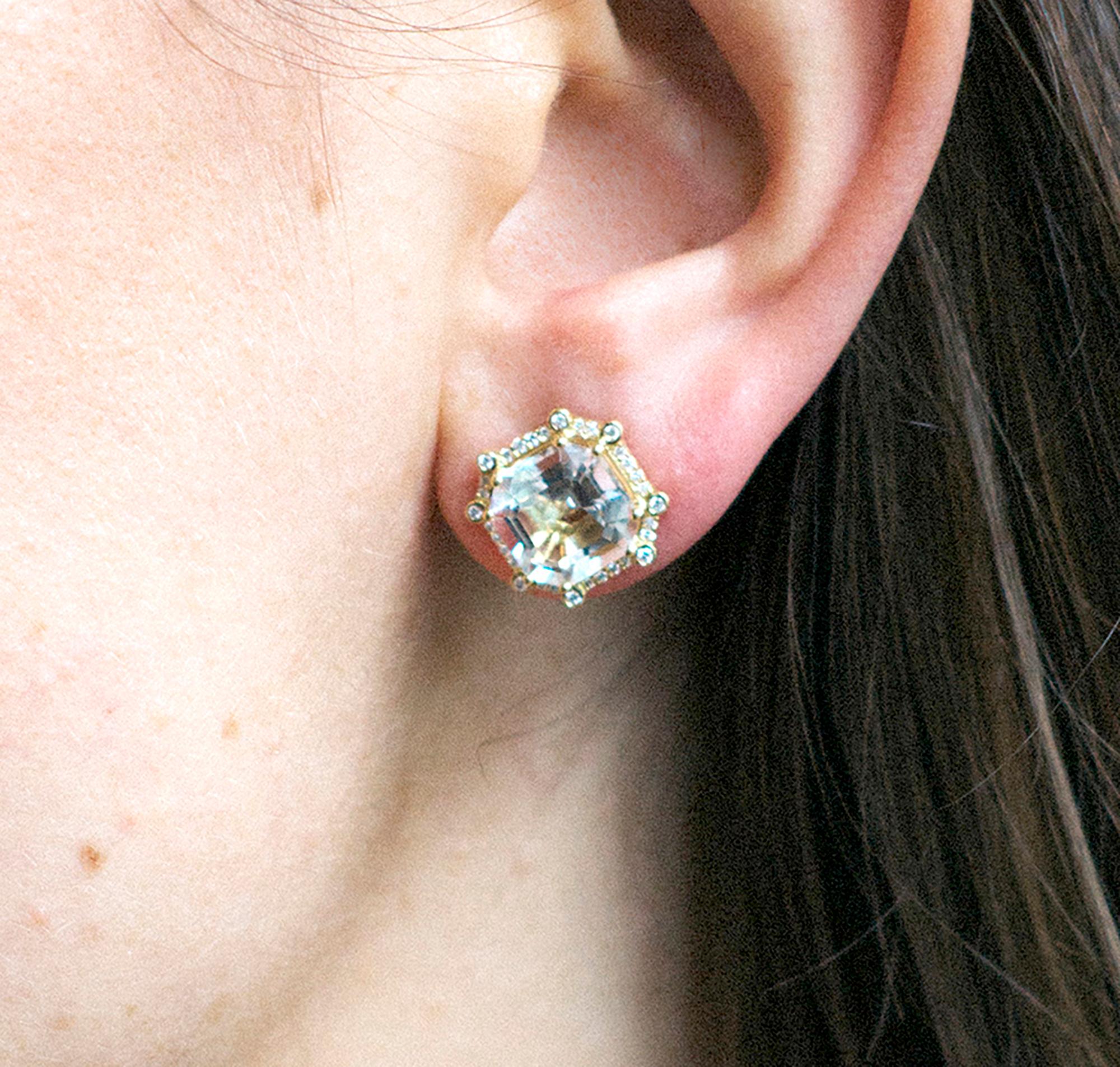 Achteckige Goshwara-Ohrringe aus Bergkristall und Diamanten (Zeitgenössisch)