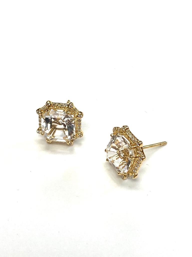 Goshwara Octagon Rock Crystal and Diamond Earrings In New Condition For Sale In New York, NY
