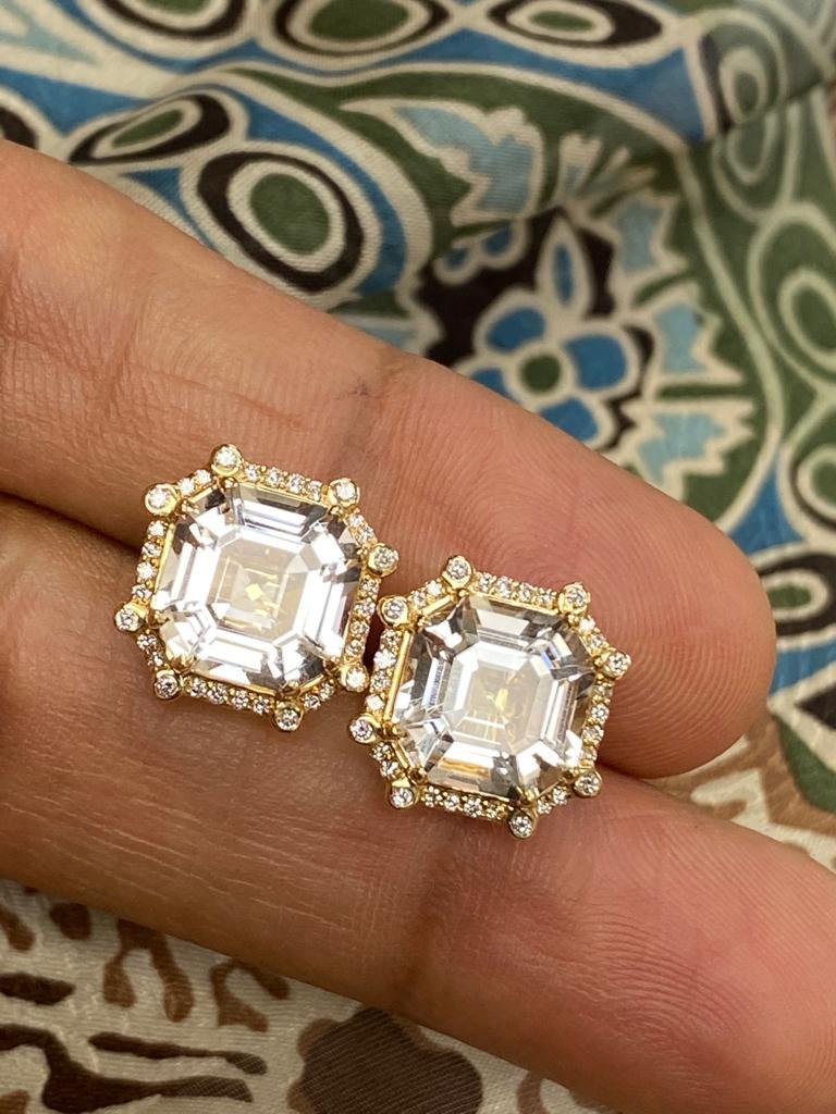 Achteckige Goshwara-Ohrringe aus Bergkristall und Diamanten Damen