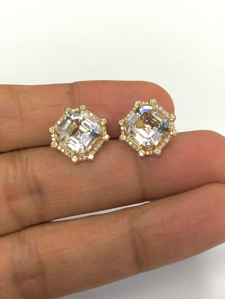 Achteckige Goshwara-Ohrringe aus Bergkristall und Diamanten 1