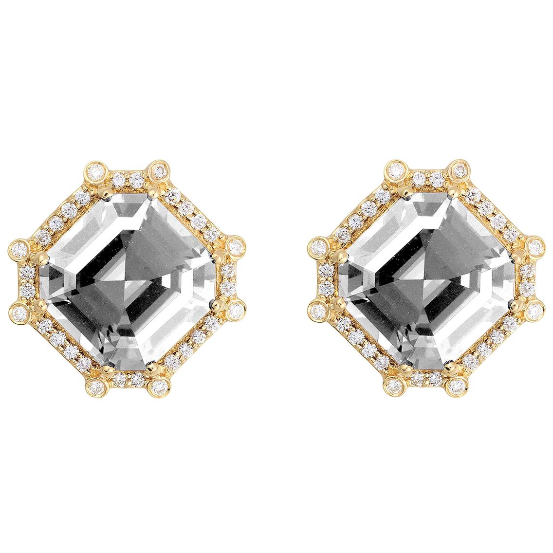 Goshwara Octagon Rock Crystal and Diamond Earrings For Sale