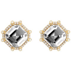 Boucles d'oreilles Goshwara en cristal de roche octogonal et diamant