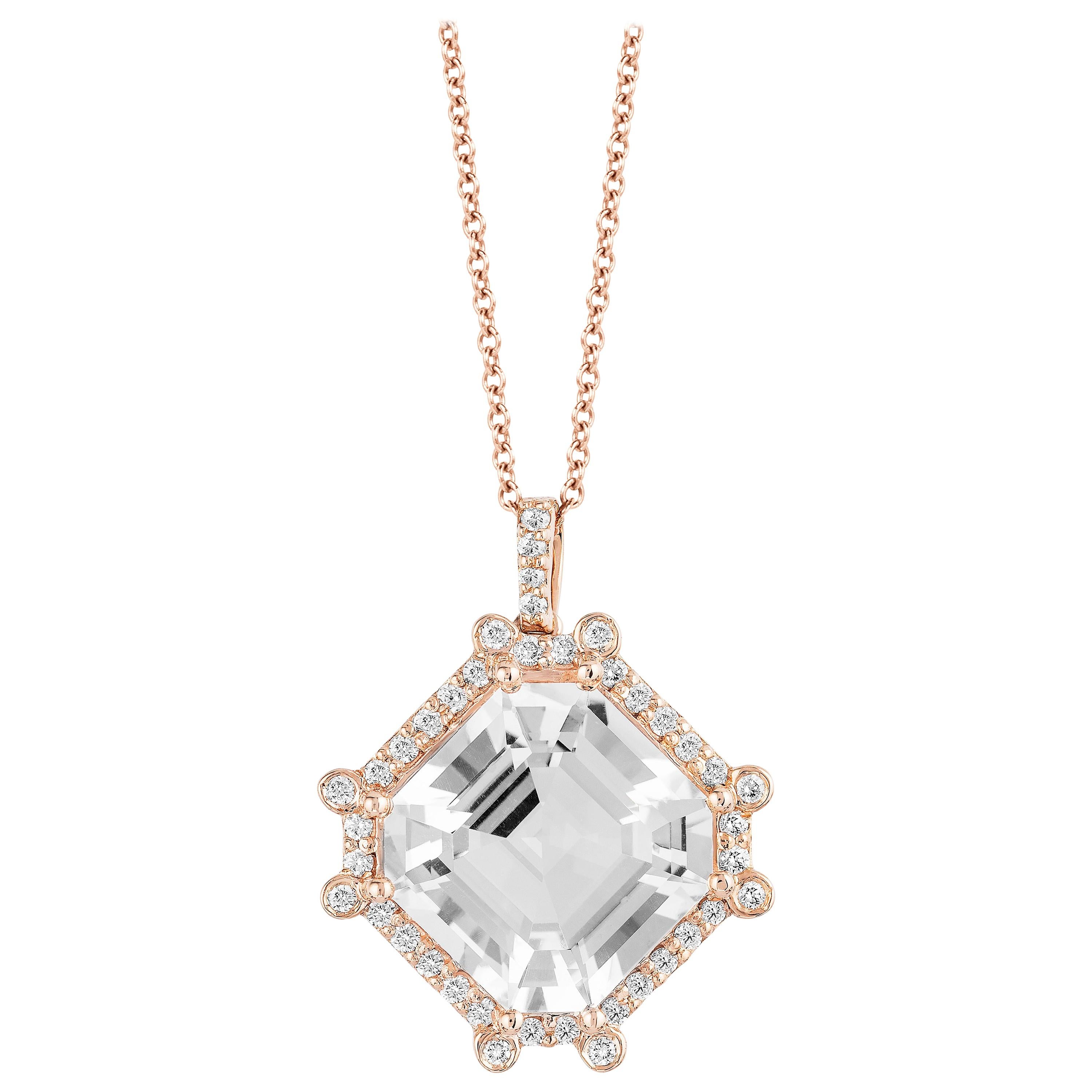 Goshwara Octagon Rock Crystal and Diamond Pendant For Sale