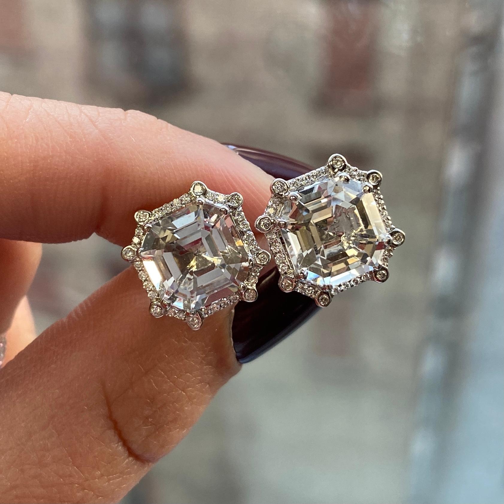 Goshwara Octagon Rock Crystal and Diamond Studs In New Condition For Sale In New York, NY