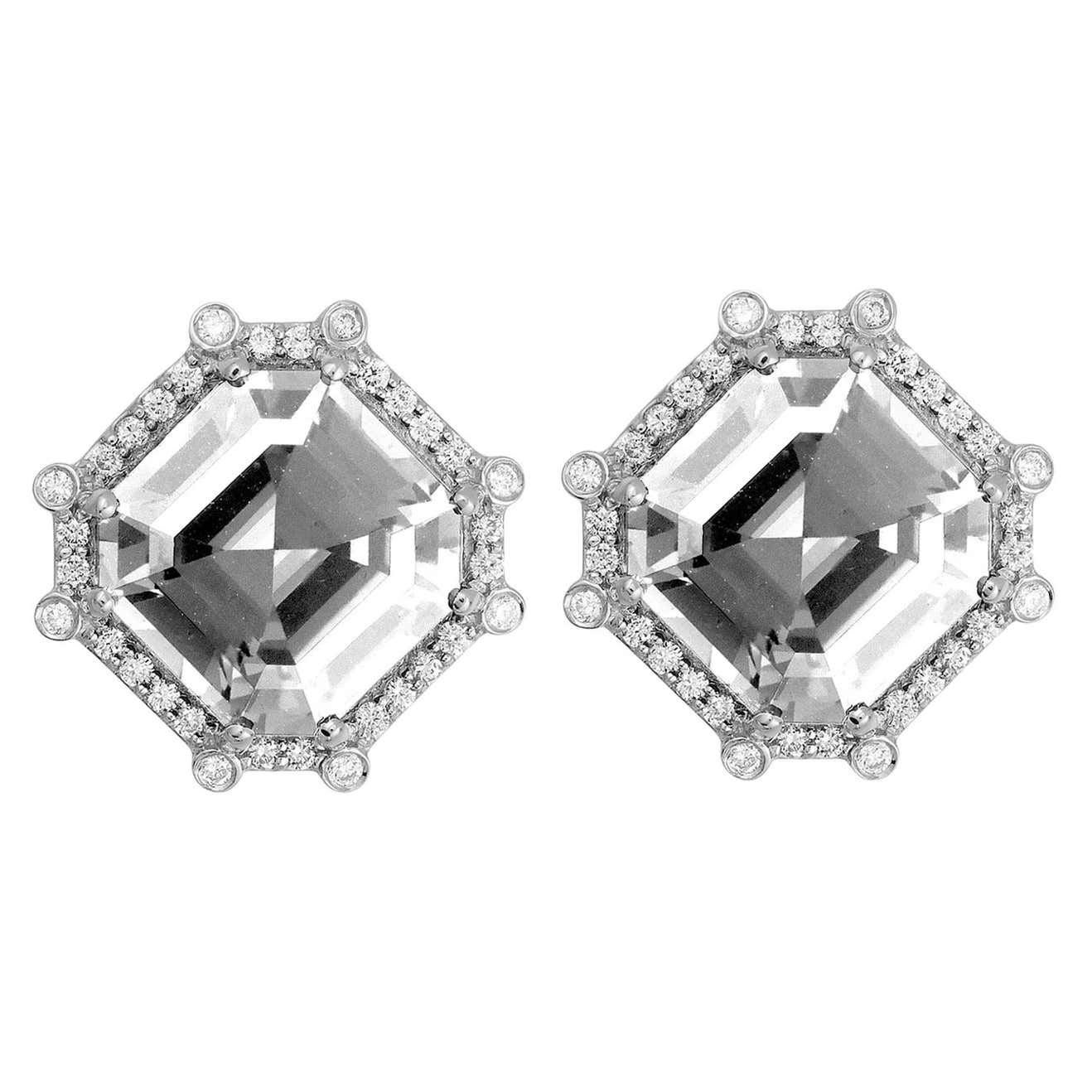 Goshwara Octagon Rock Crystal and Diamond Studs For Sale at 1stDibs