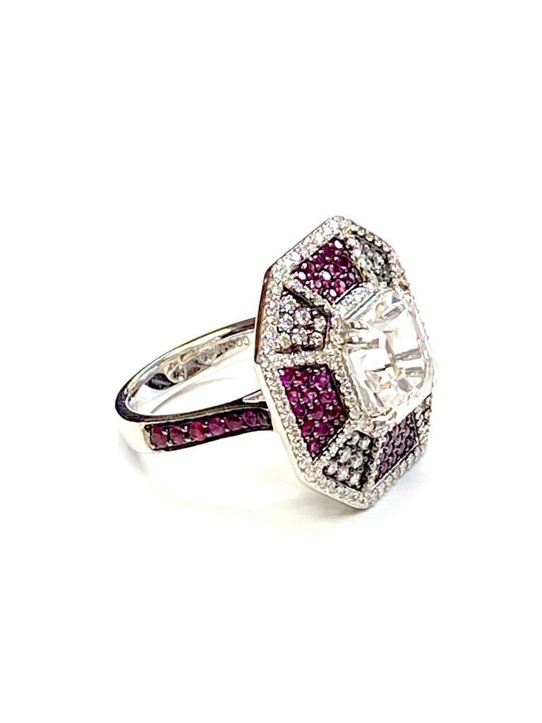Goshwara Octagon Ruby And Rock Crystal With Diamond Ring In New Condition For Sale In New York, NY
