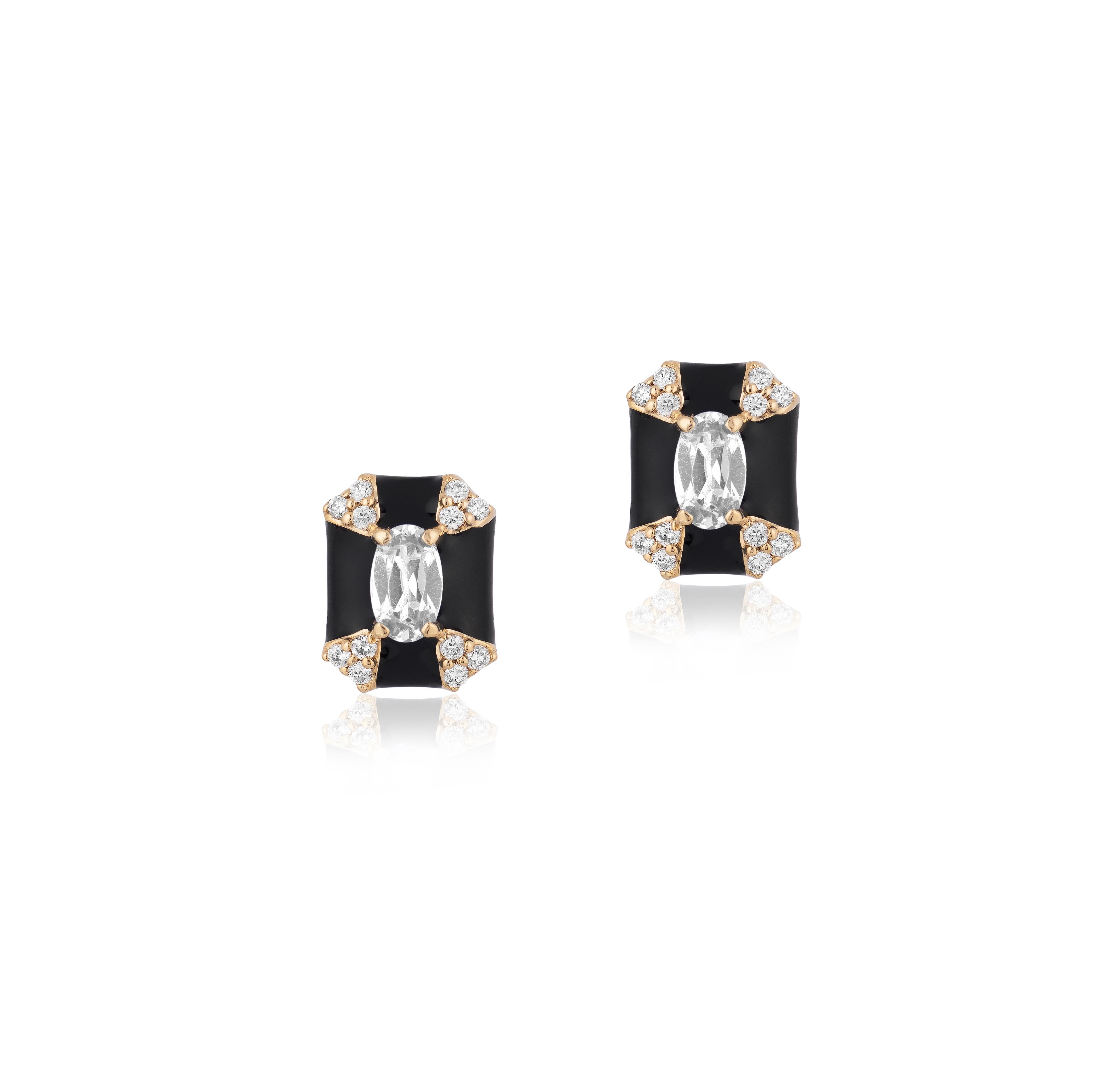 Contemporary Goshwara Octagon Black Enamel with Diamonds Stud Earrings
