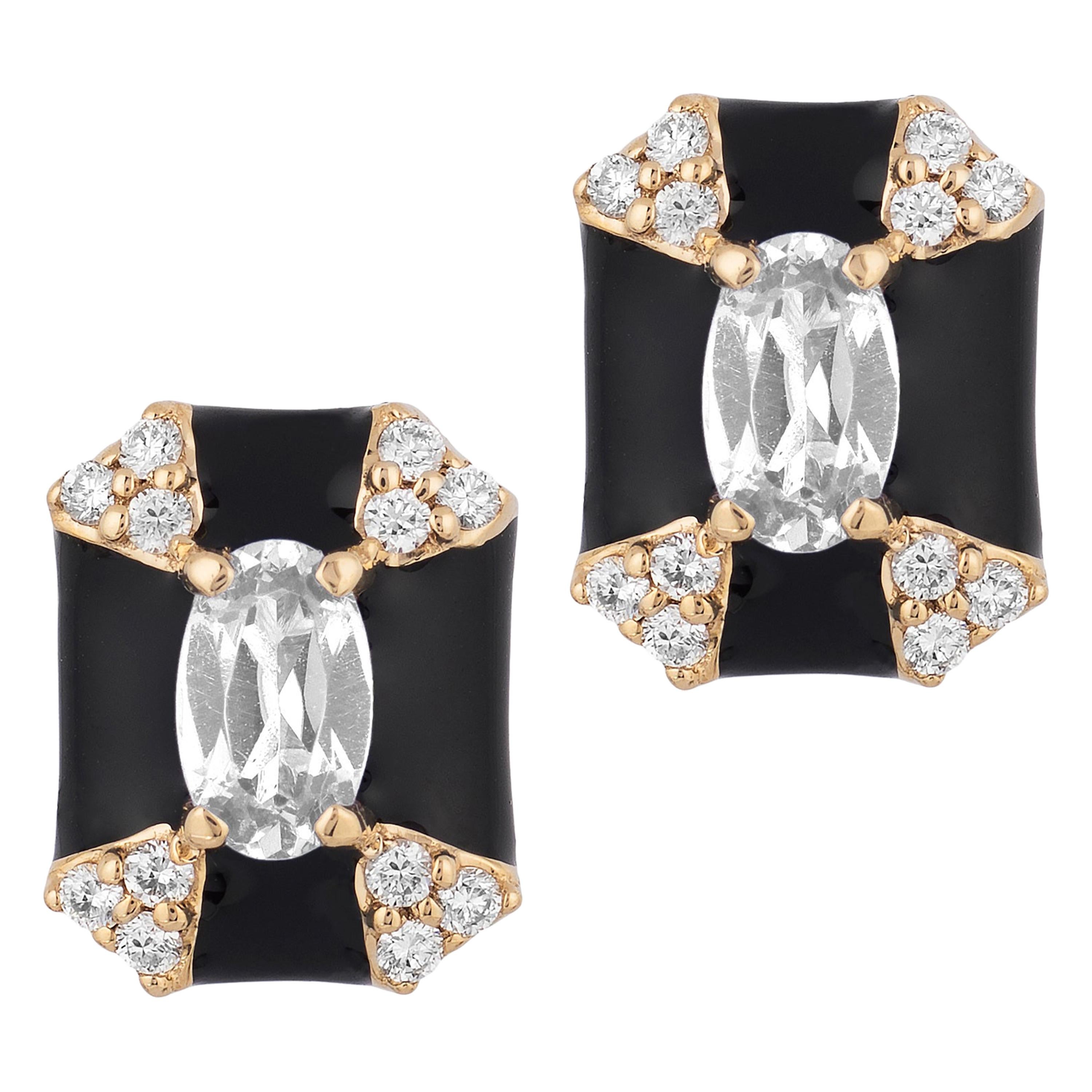 Goshwara Octagon Black Enamel with Diamonds Stud Earrings For Sale