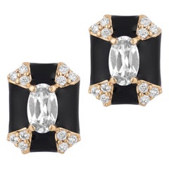 Goshwara Octagon Black Enamel with Diamonds Stud Earrings