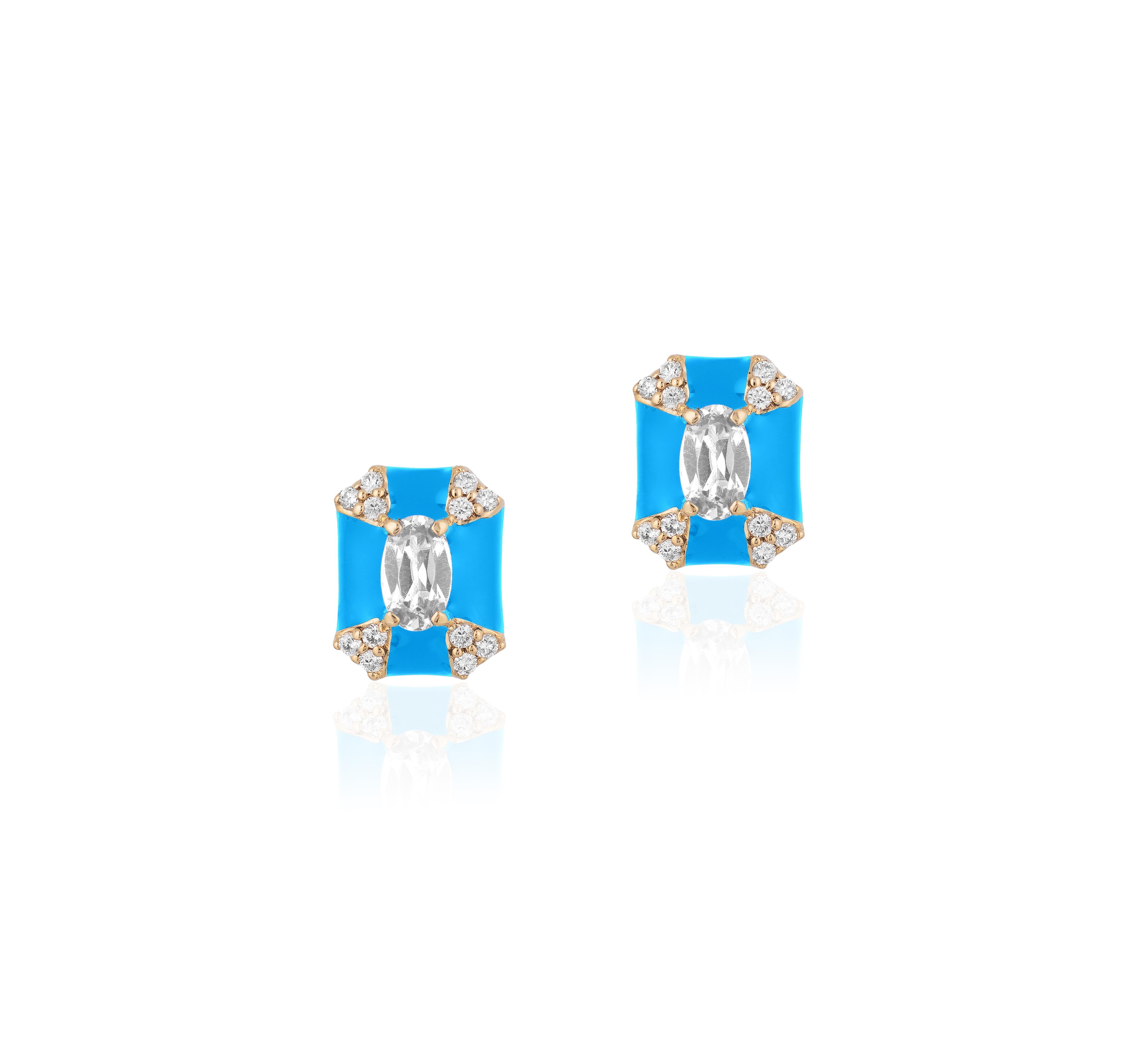 Contemporary Goshwara Octagon Turquoise Enamel with Diamonds Stud Earrings For Sale