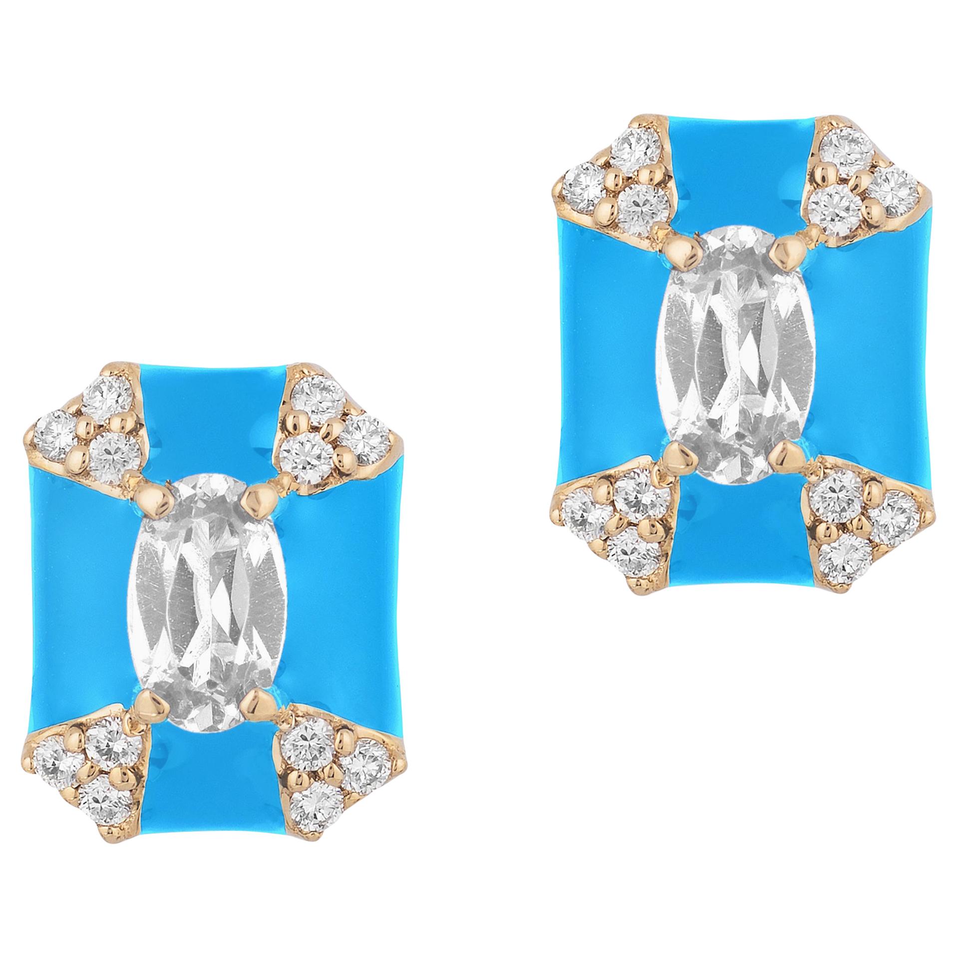 Goshwara Octagon Turquoise Enamel with Diamonds Stud Earrings For Sale