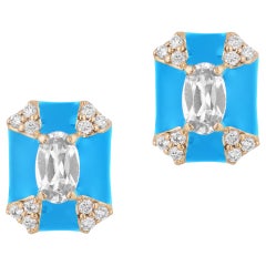 Goshwara Octagon Turquoise Enamel with Diamonds Stud Earrings
