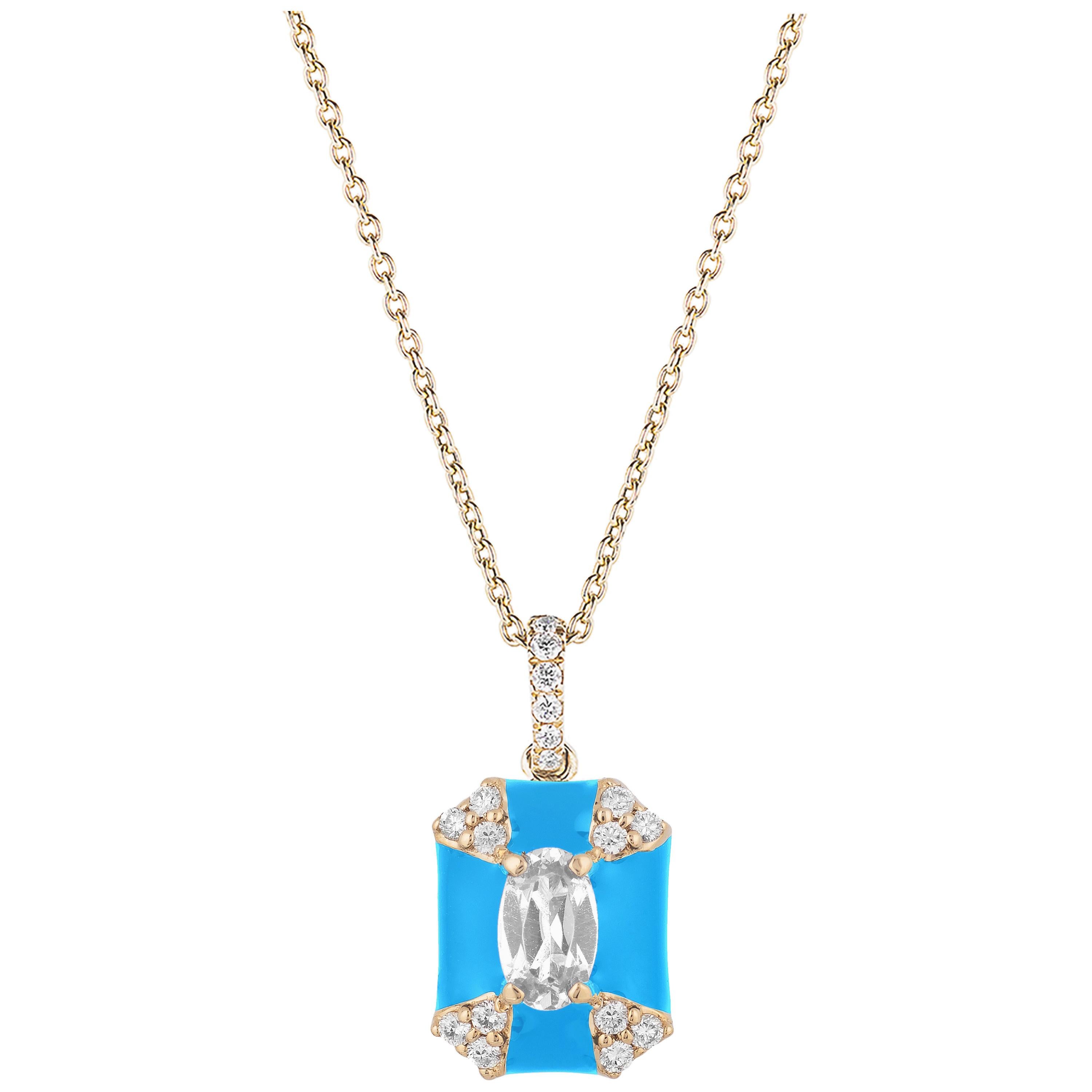 Goshwara Octagon Turquoise Enamel with Diamonds Pendant