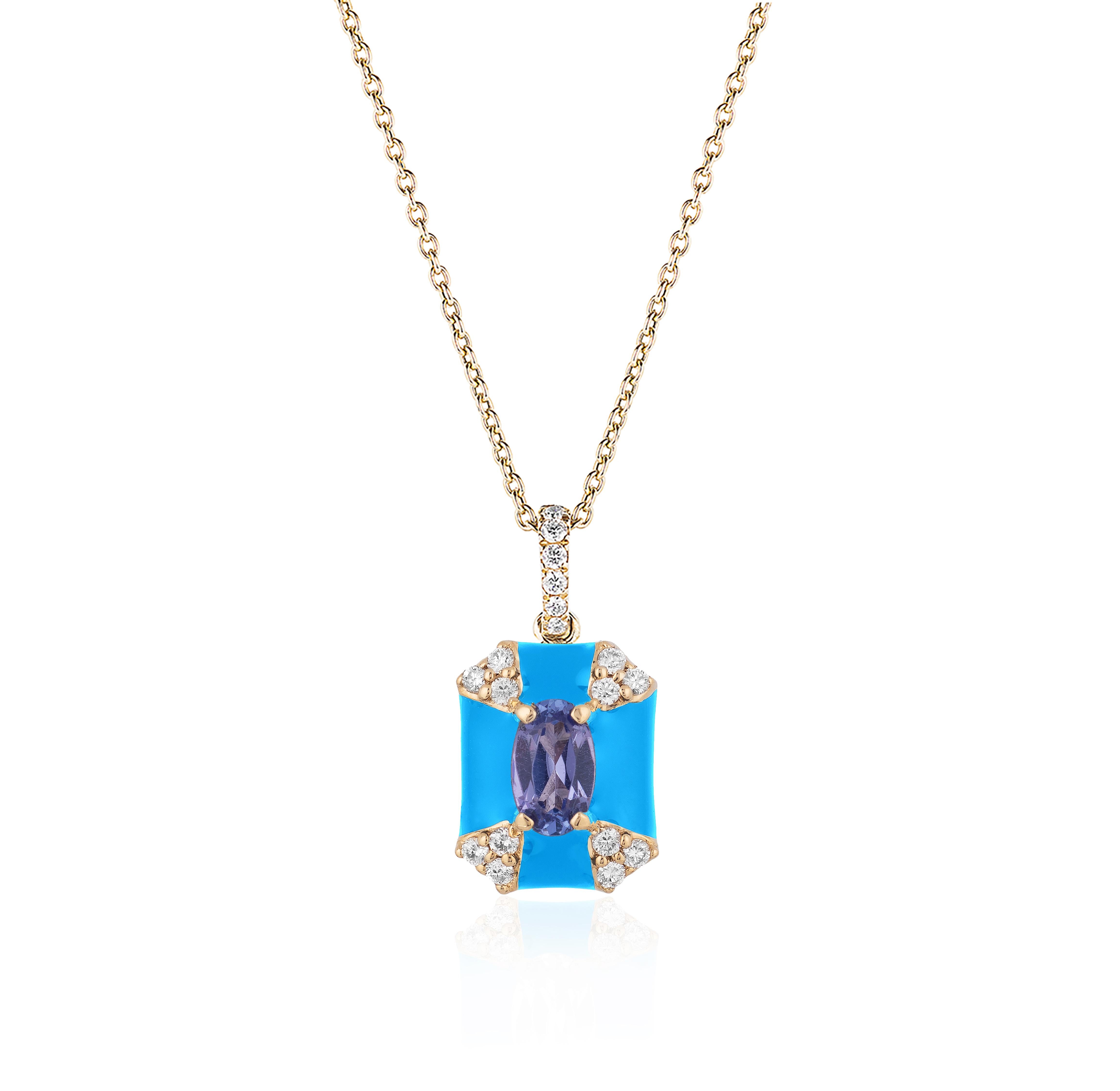 Contemporary Goshwara Octagon Turquoise Enamel with Sapphire and Diamonds Pendant For Sale