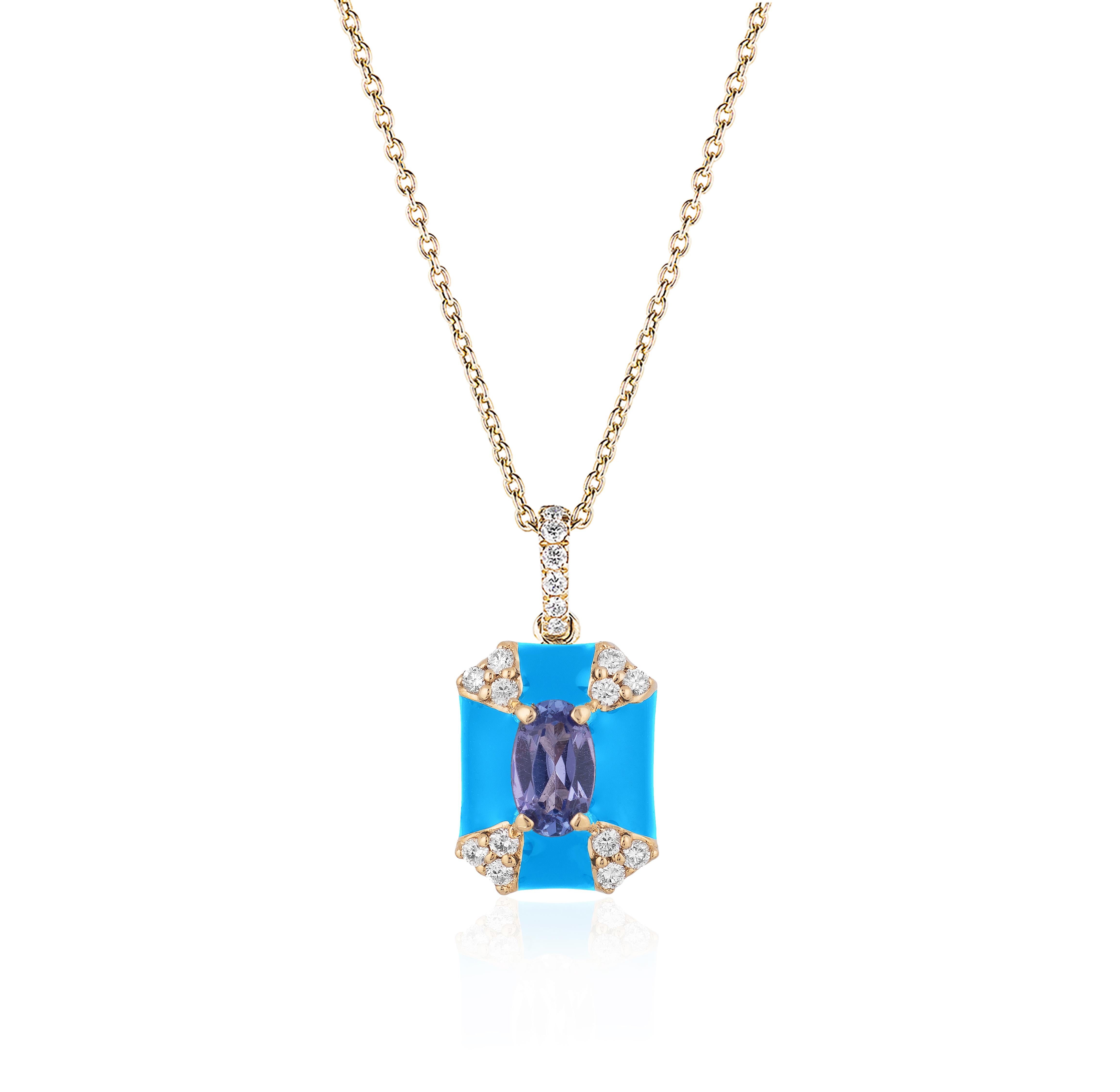 Octagon Cut Goshwara Octagon Turquoise Enamel with Sapphire and Diamonds Pendant For Sale