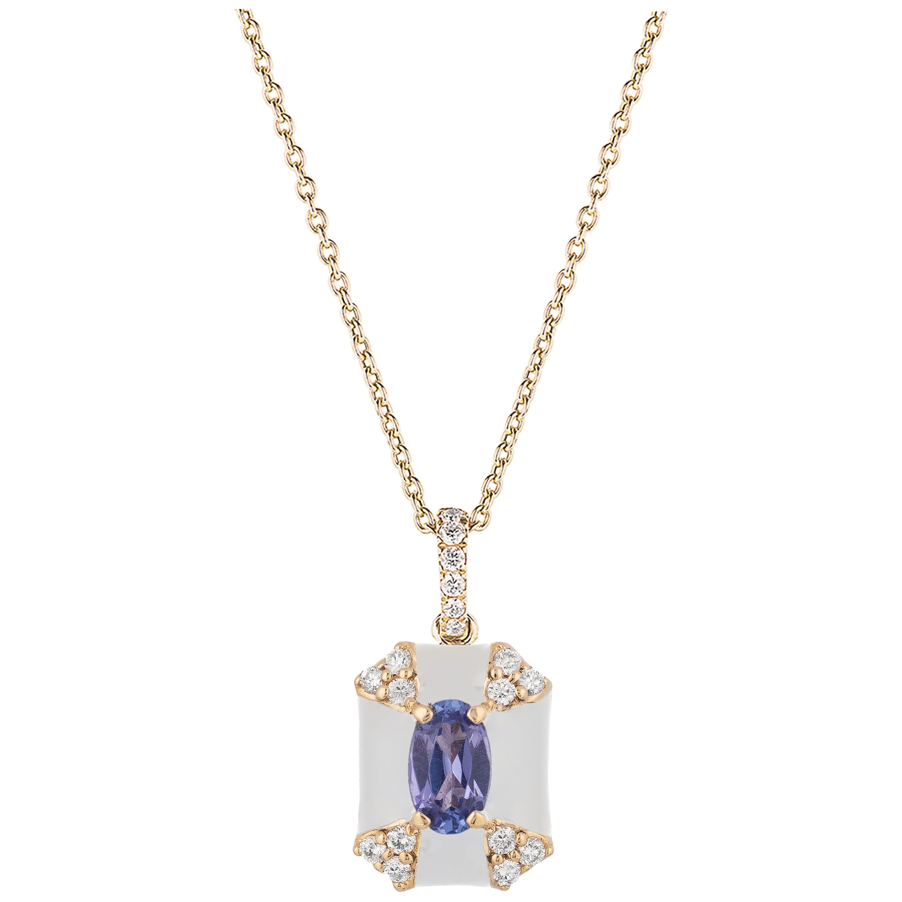 Goshwara Octagon White Enamel with Sapphire and Diamonds Pendant