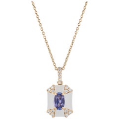 Goshwara Octagon White Enamel with Sapphire and Diamonds Pendant