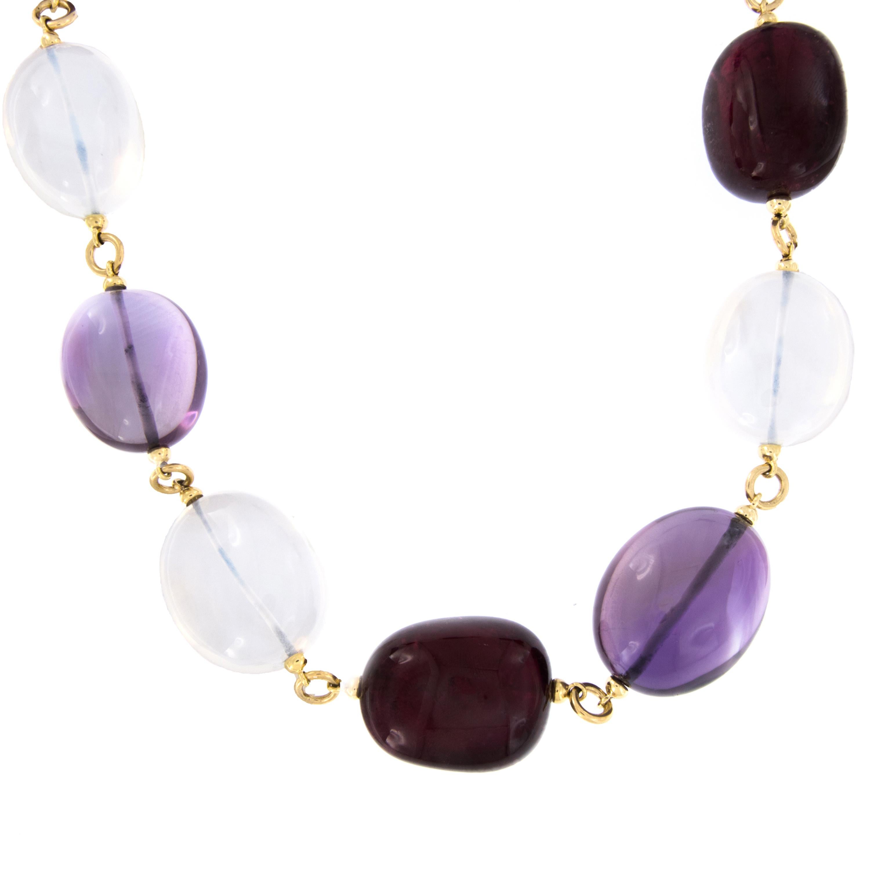 Women's or Men's Goshwara One of a Kind Gold, Amethyst, Moon Quartz and Rubelite Beaded Necklace