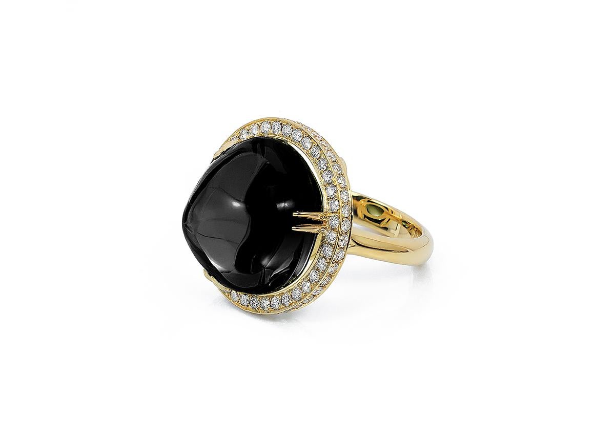 Contemporary Goshwara Onyx Cabochon And Diamond Ring For Sale