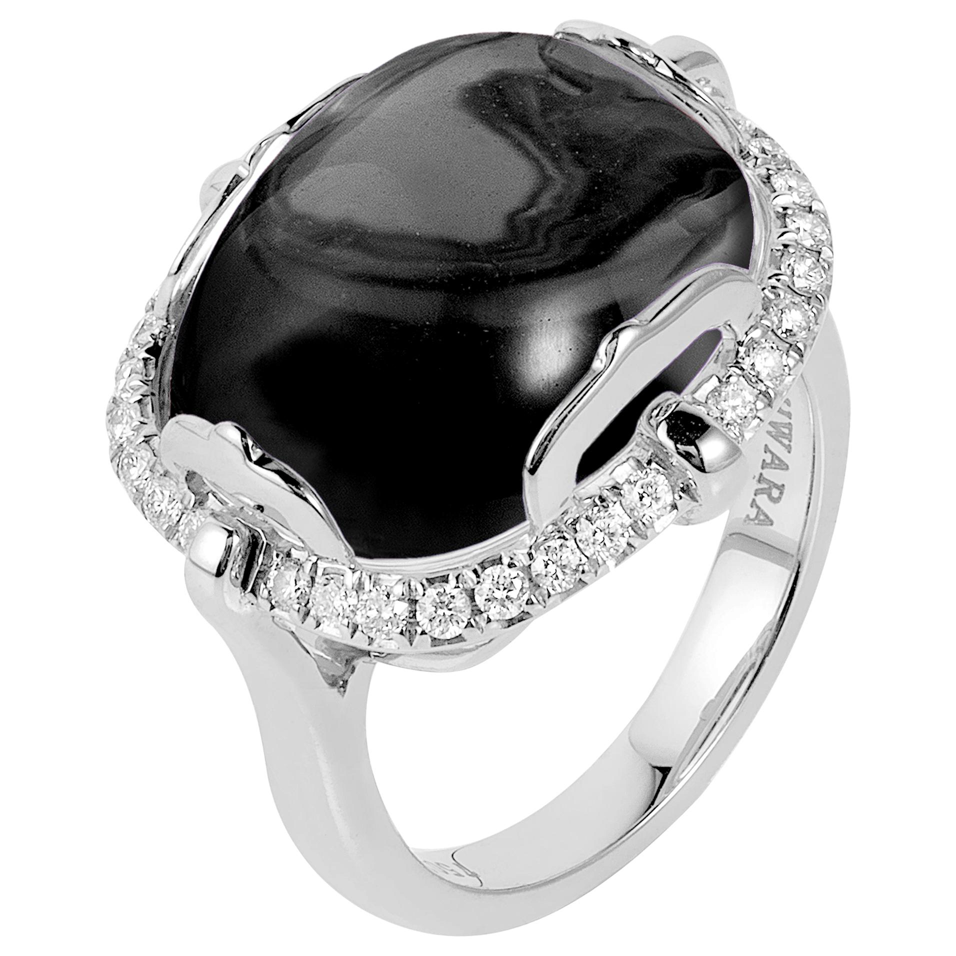 Goshwara Onyx Cushion Cabochon and Diamond Ring For Sale