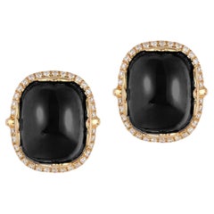 Goshwara Onyx Cushion Cabochon with Diamond Earrings