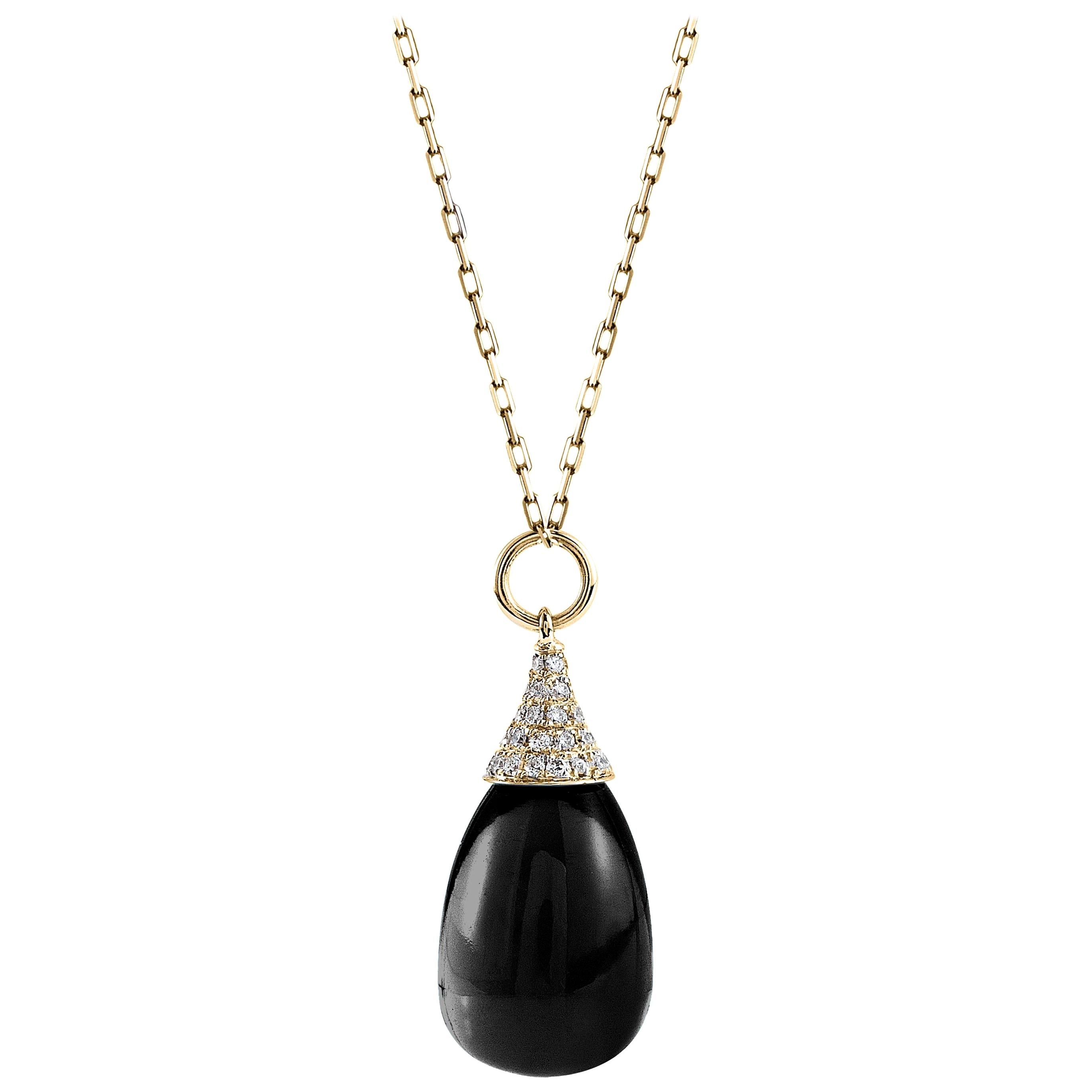 Goshwara Onyx Drop and Diamond Cap Pendant For Sale
