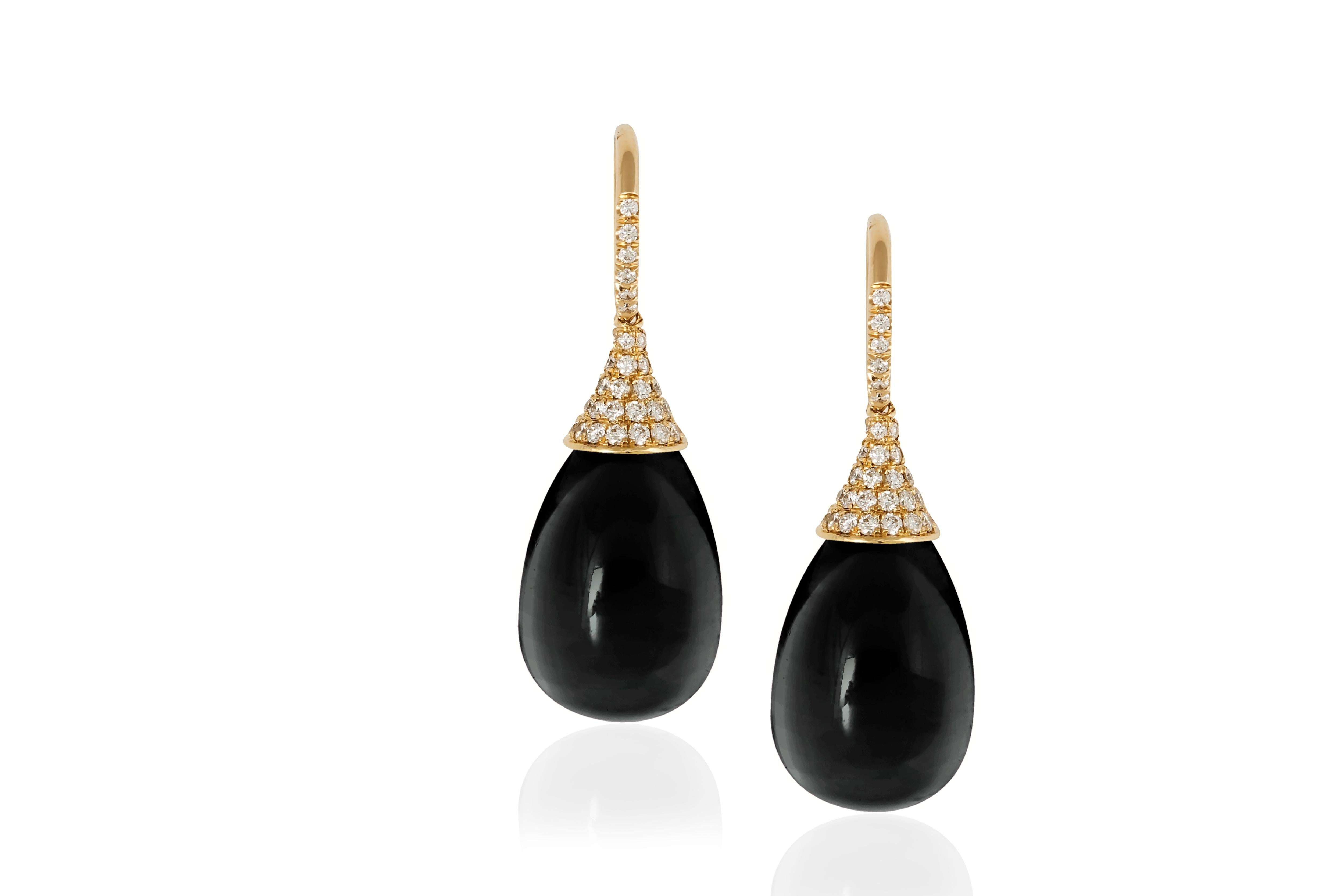 Contemporary Goshwara Onyx Drop And Diamond Earrings For Sale