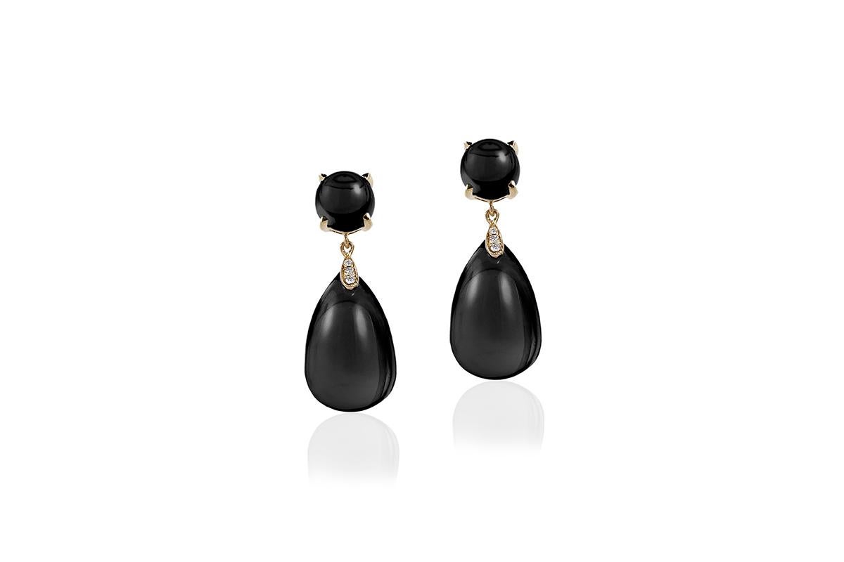 Contemporary Goshwara Onyx Drop and Onyx Cabochon with Diamond Earrings For Sale