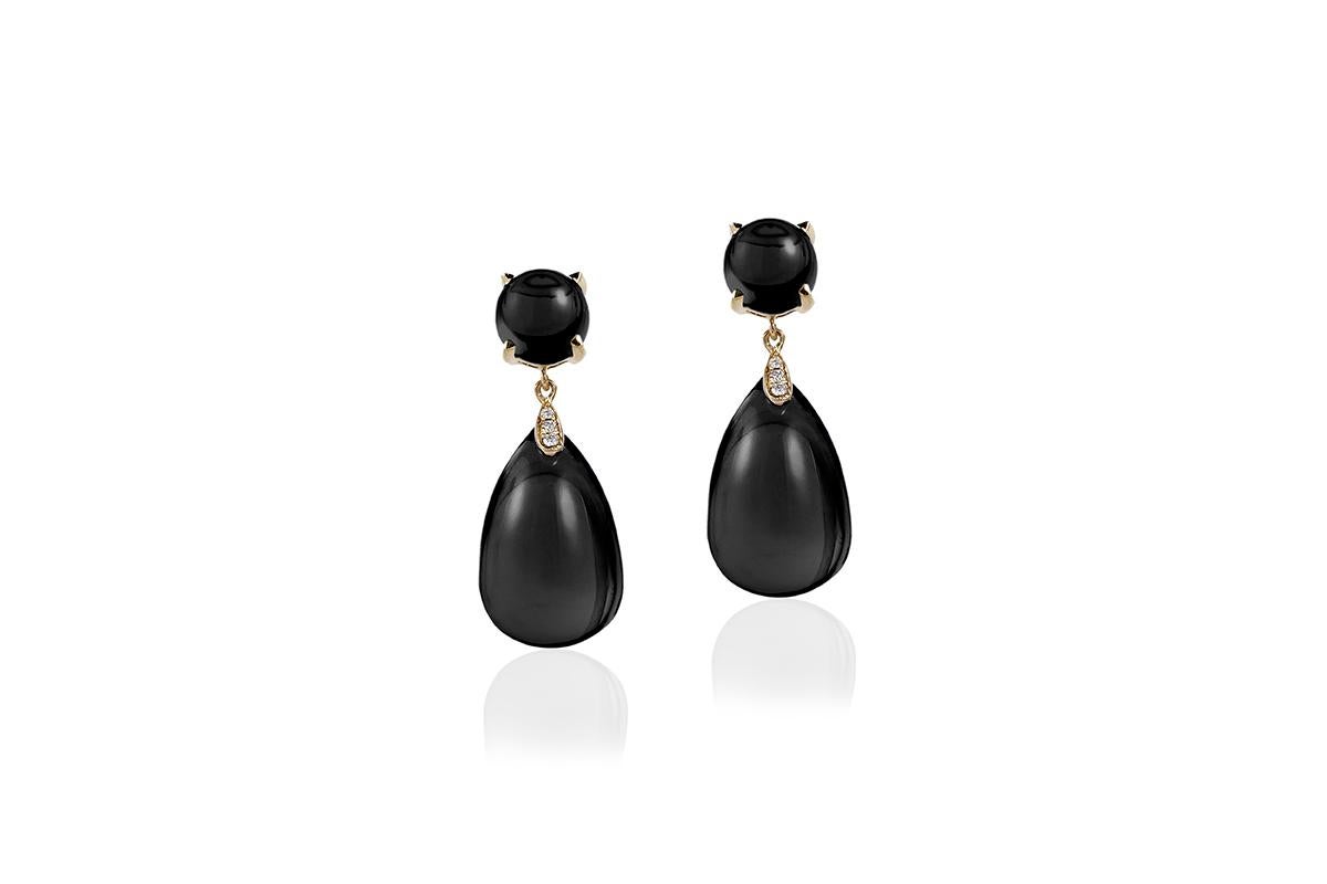 Goshwara Onyx Drop and Onyx Cabochon with Diamond Earrings In New Condition For Sale In New York, NY