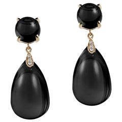 Goshwara Ohrringe aus Onyx mit Tropfen und Onyx-Cabochon mit Diamant
