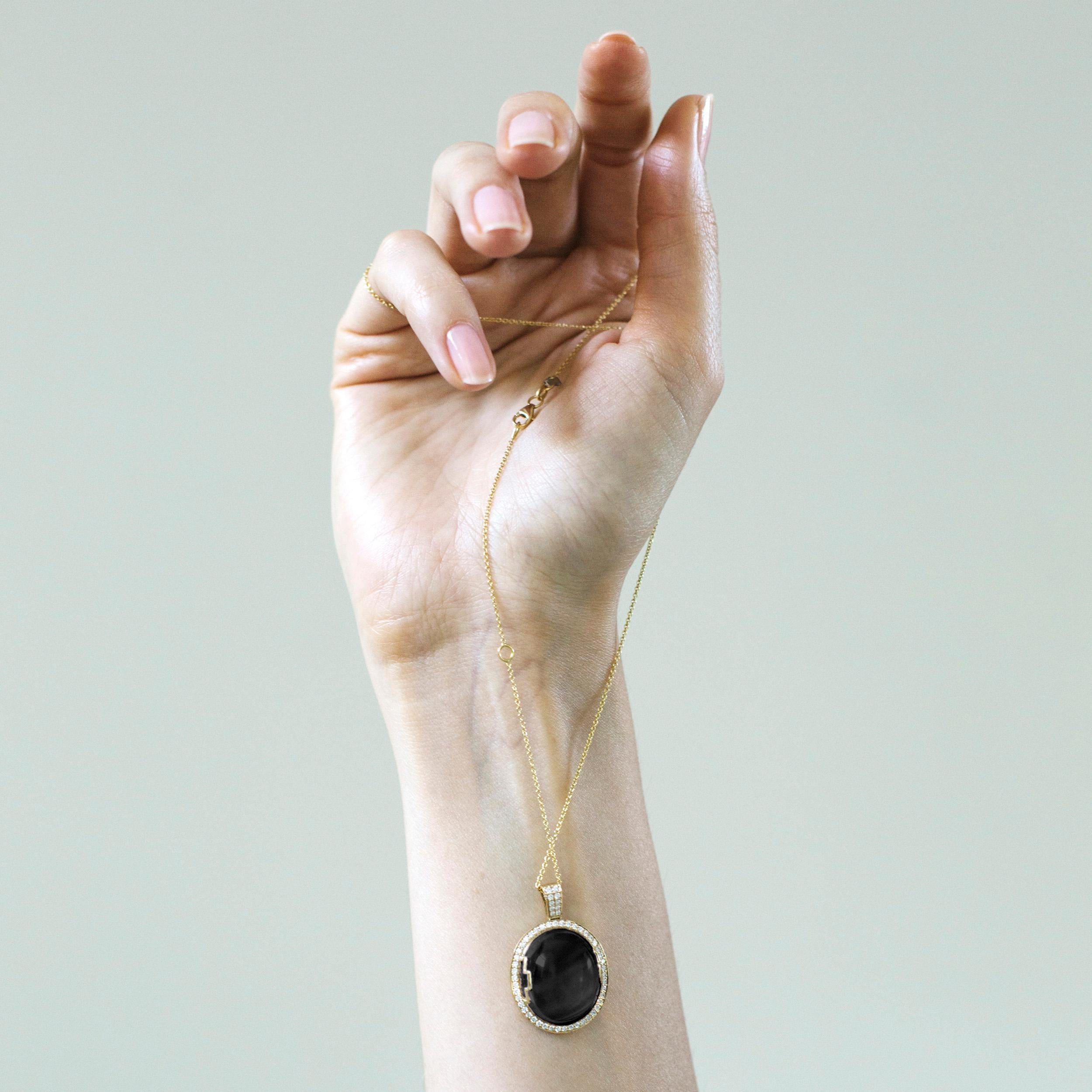 Contemporary Goshwara Onyx Oval Cabochon and Diamond Pendant