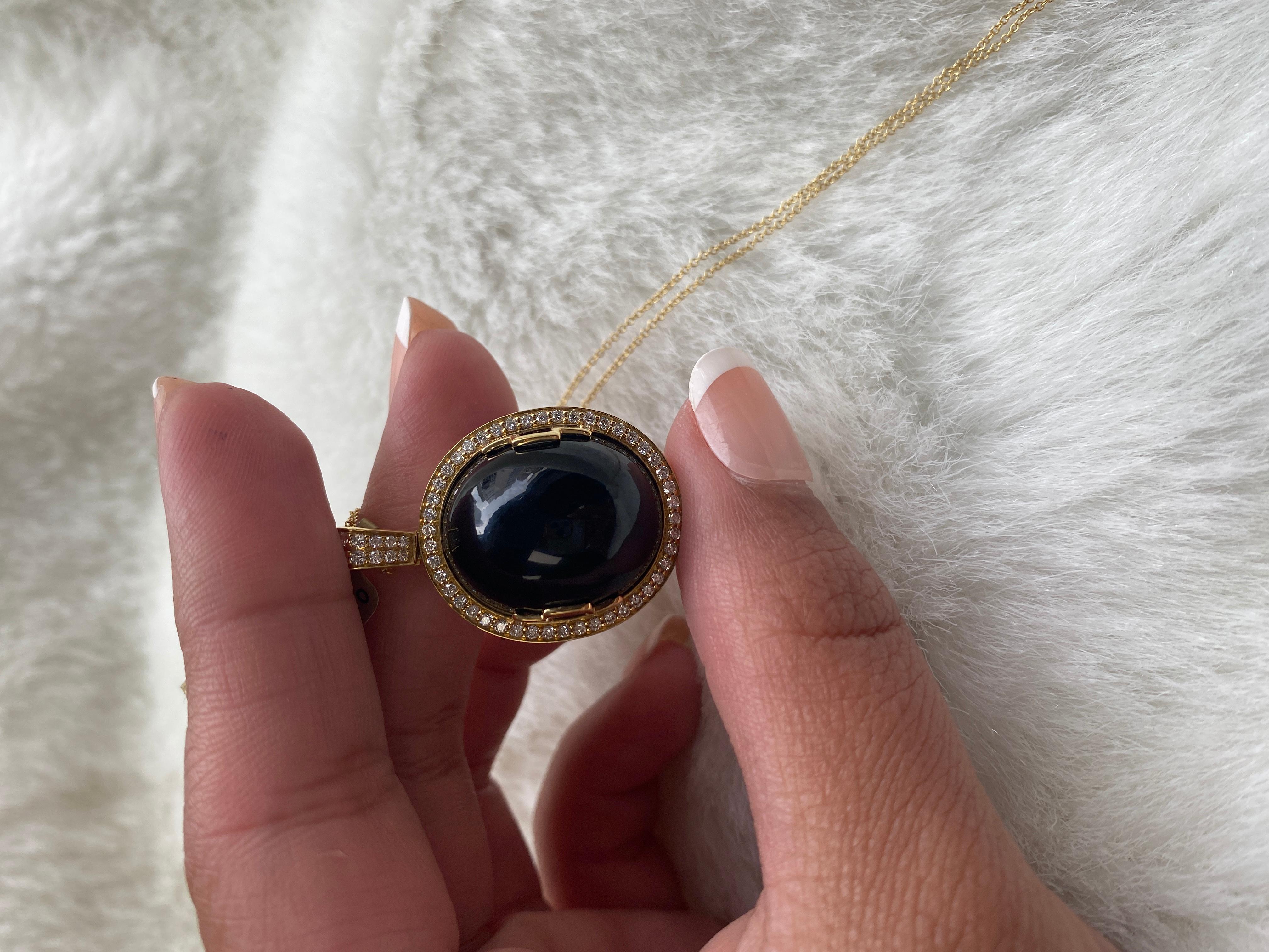 Women's Goshwara Onyx Oval Cabochon and Diamond Pendant