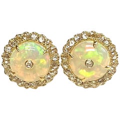 Goshwara Opal Bead Stud with Rose Cut Diamonds Earrings