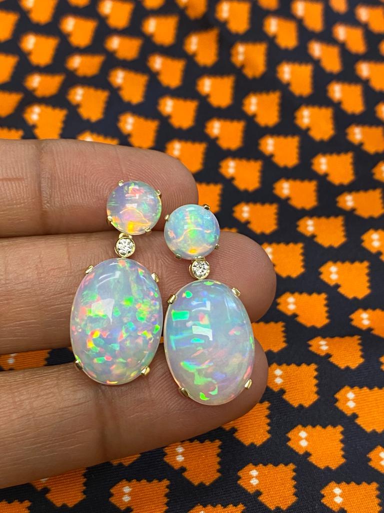 Contemporary Goshwara Opal Cabochon with Diamonds Earrings For Sale